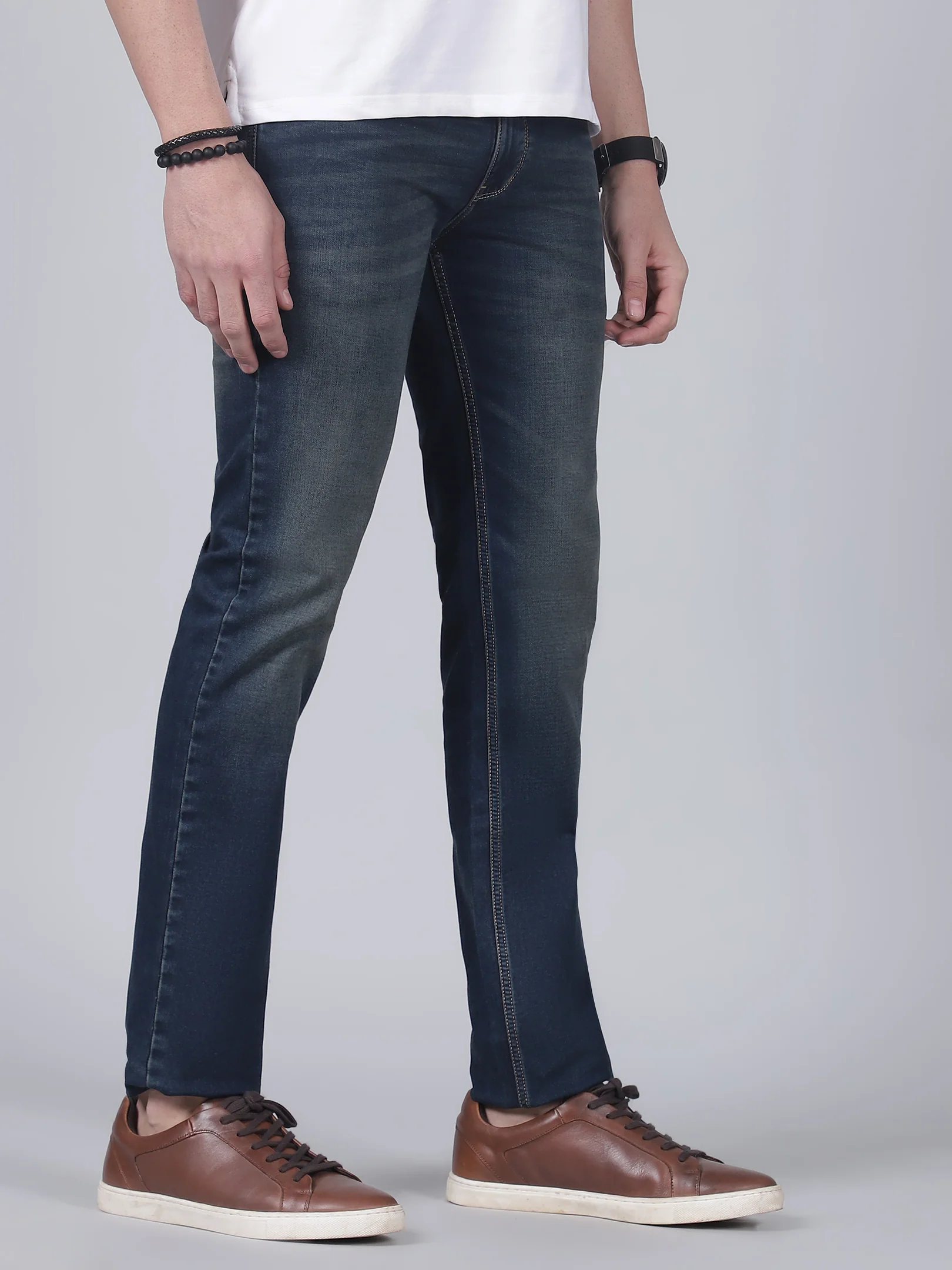 Denim Jeans for Men l Breathable & Soft with Color Fastness Ultra Narrow Fit Cotton Fabric Solid Pattern Button Closure - Image 3