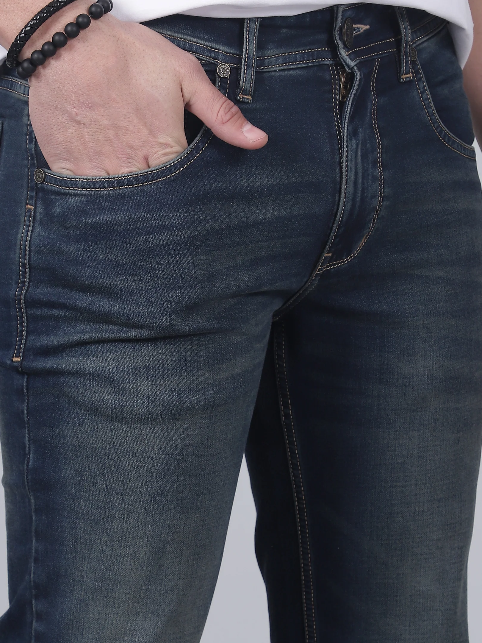 Denim Jeans for Men l Breathable & Soft with Color Fastness Ultra Narrow Fit Cotton Fabric Solid Pattern Button Closure - Image 4