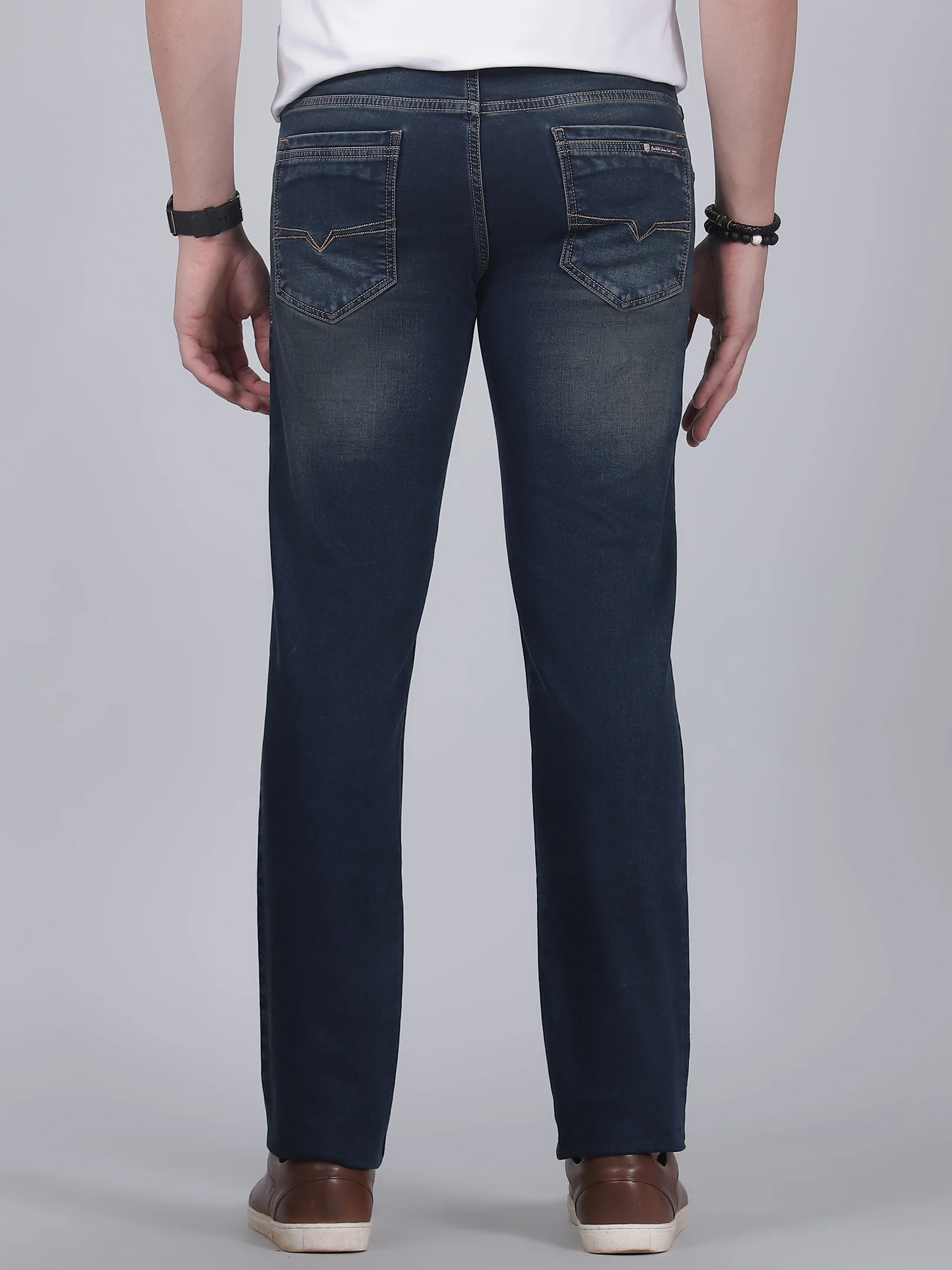 Denim Jeans for Men l Breathable & Soft with Color Fastness Ultra Narrow Fit Cotton Fabric Solid Pattern Button Closure - Image 5