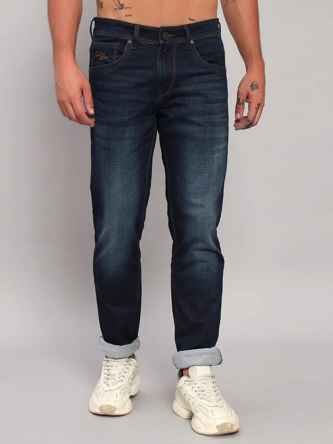Denim Jeans for Men l Breathable & Soft with Color Fastness Ultra Narrow Fit Cotton Fabric Solid Pattern Button Closure - Image 3