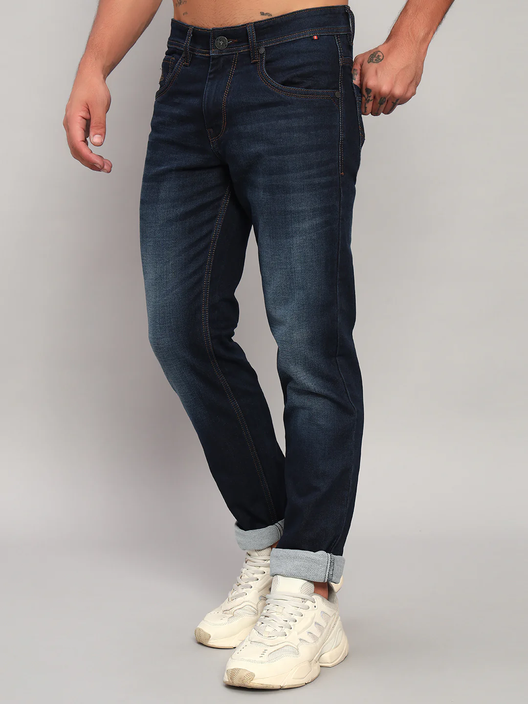 Denim Jeans for Men l Breathable & Soft with Color Fastness Ultra Narrow Fit Cotton Fabric Solid Pattern Button Closure - Image 4
