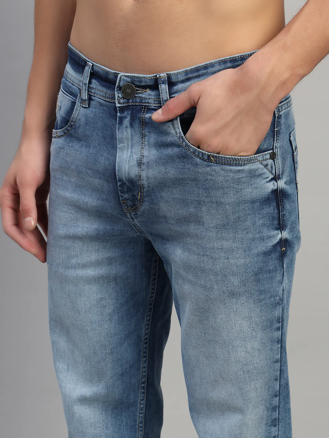 Denim Jeans for Men l Breathable & Soft with Color Fastness Straight Fit Cotton Fabric Solid Pattern Button Closure - Image 7