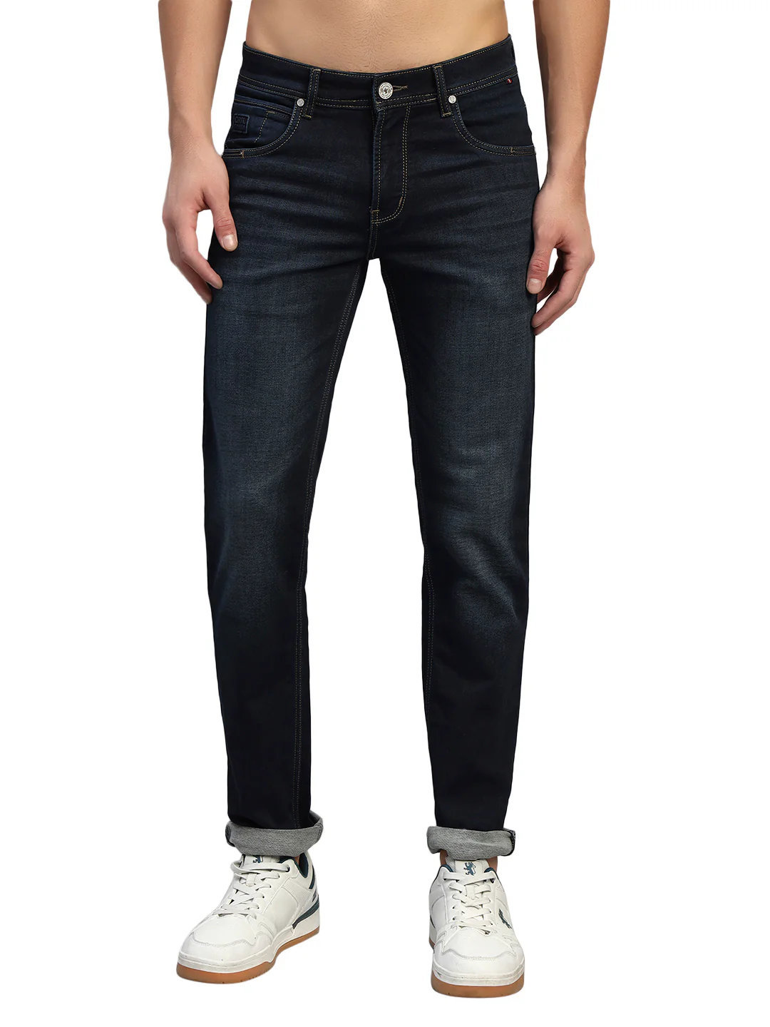 Denim Jeans for Men l Breathable & Soft with Color Fastness Ultra Narrow Fit Cotton Fabric Solid Pattern Button Closure - Image 2