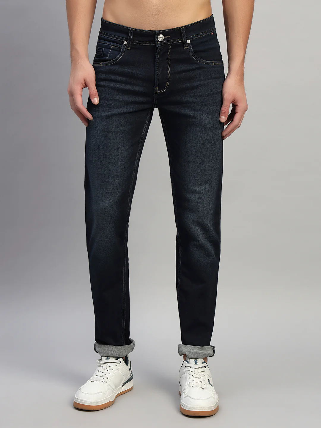 Denim Jeans for Men l Breathable & Soft with Color Fastness Ultra Narrow Fit Cotton Fabric Solid Pattern Button Closure - Image 3