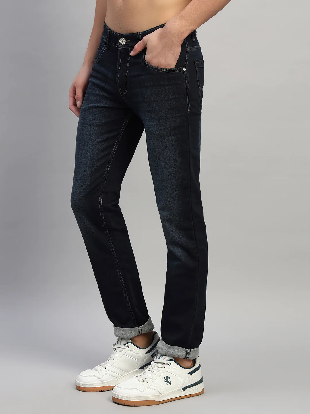 Denim Jeans for Men l Breathable & Soft with Color Fastness Ultra Narrow Fit Cotton Fabric Solid Pattern Button Closure - Image 5