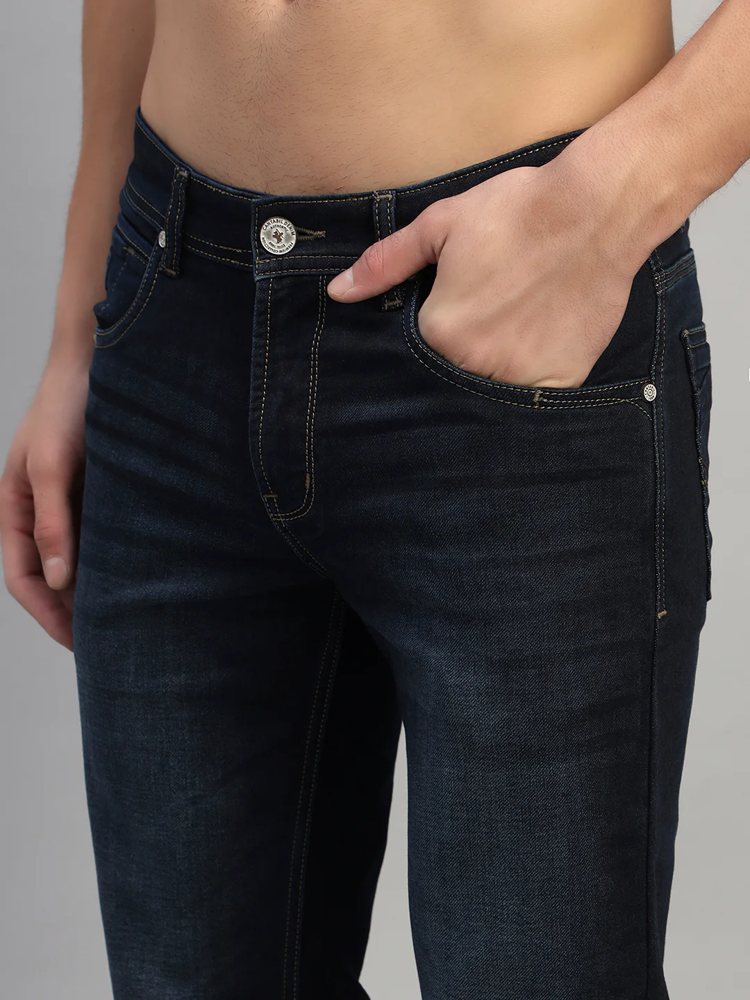 Denim Jeans for Men l Breathable & Soft with Color Fastness Ultra Narrow Fit Cotton Fabric Solid Pattern Button Closure - Image 7