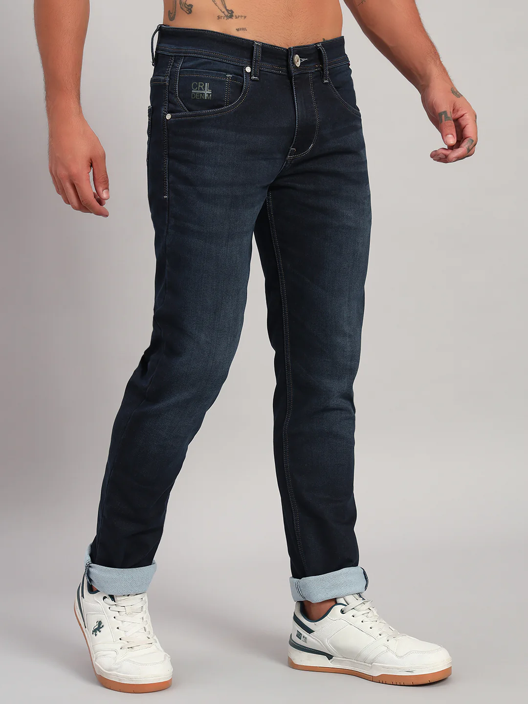 Denim Jeans for Men l Breathable & Soft with Color Fastness Ultra Narrow Fit Cotton Fabric Solid Pattern Button Closure - Image 2