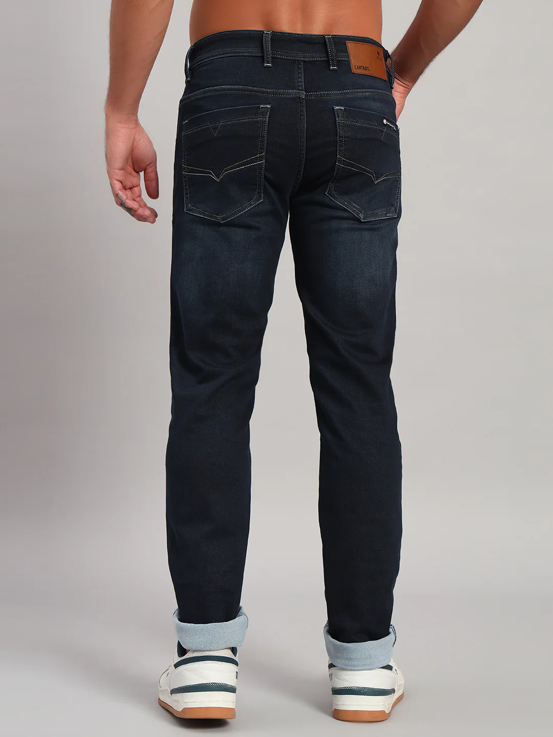 Denim Jeans for Men l Breathable & Soft with Color Fastness Ultra Narrow Fit Cotton Fabric Solid Pattern Button Closure - Image 5