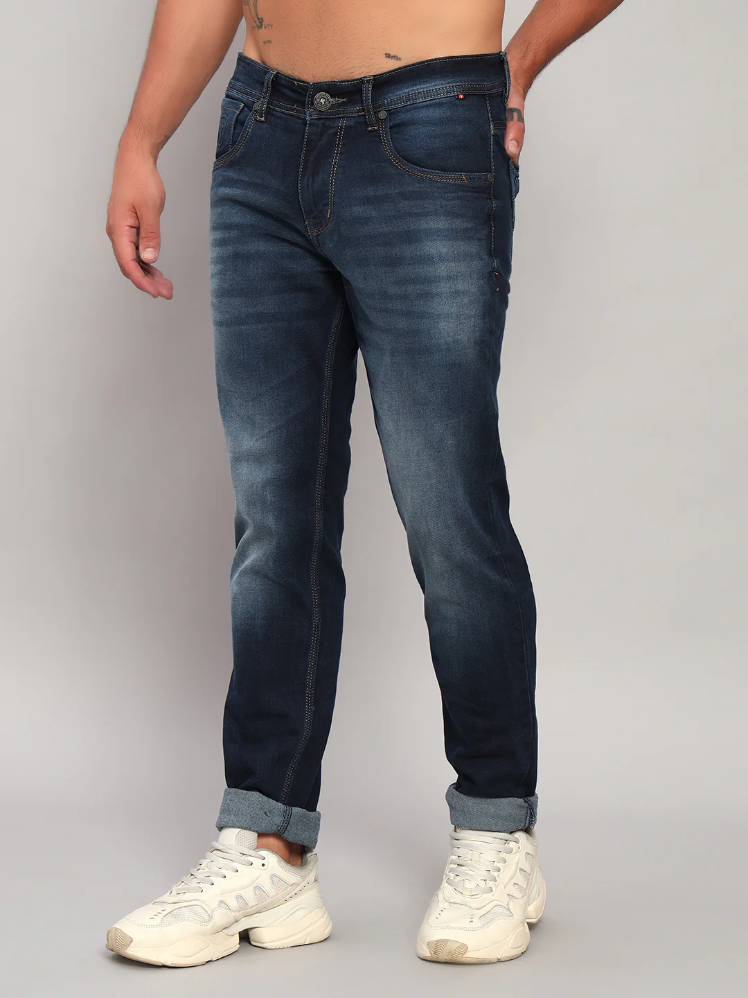 Denim Jeans for Men l Breathable & Soft with Color Fastness Ultra Narrow Fit Cotton Fabric Solid Pattern Button Closure - Image 4