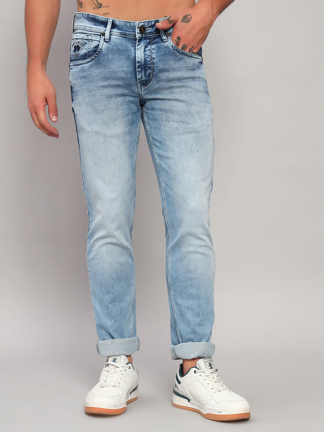 Denim Jeans for Men l Breathable & Soft with Color Fastness Ultra Narrow Fit Cotton Fabric Solid Pattern Button Closure - Image 3