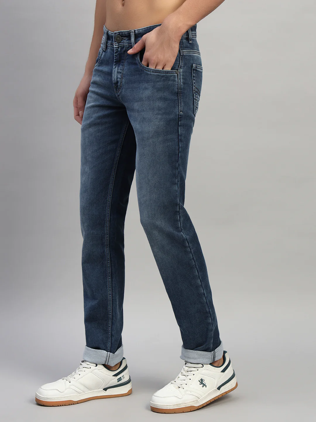 Denim Jeans for Men l Breathable & Soft with Color Fastness Ultra Narrow Fit Cotton Fabric Solid Pattern Button Closure - Image 5