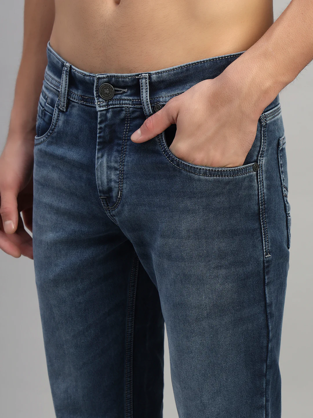 Denim Jeans for Men l Breathable & Soft with Color Fastness Ultra Narrow Fit Cotton Fabric Solid Pattern Button Closure - Image 7