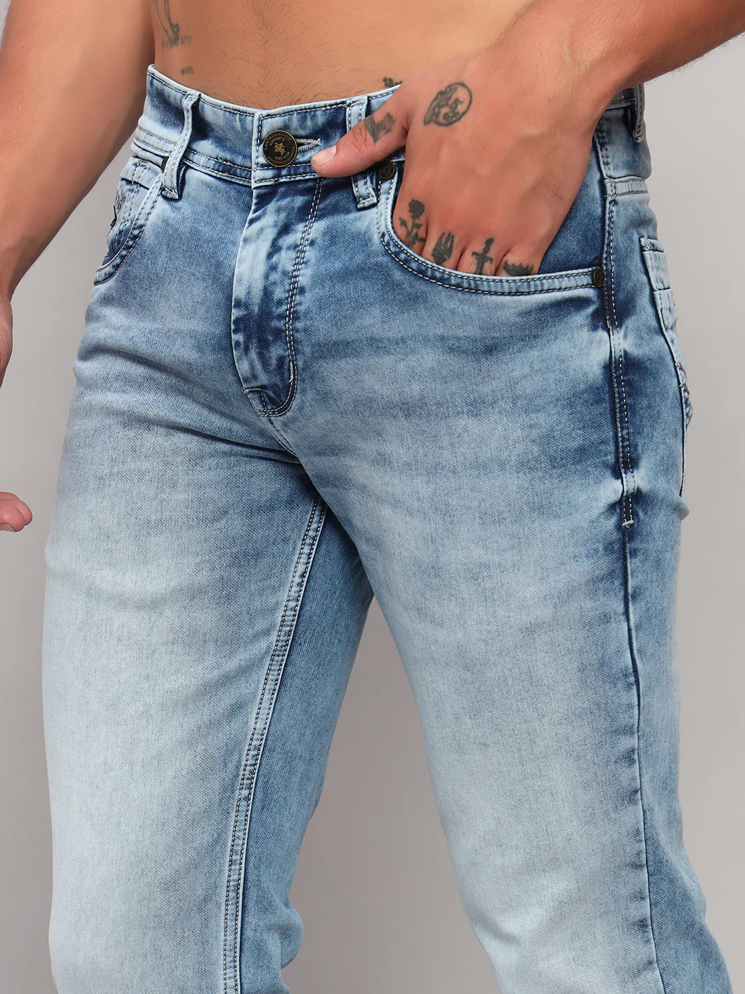 Denim Jeans for Men l Breathable & Soft with Color Fastness Ultra Narrow Fit Cotton Fabric Solid Pattern Button Closure - Image 6