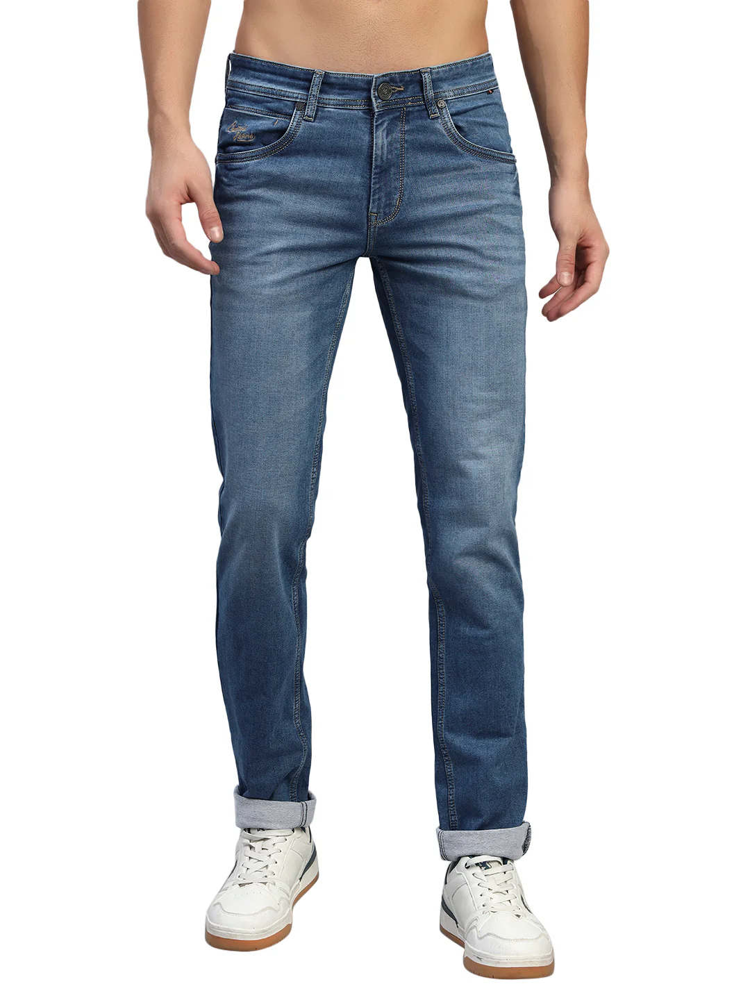 Denim Jeans for Men l Breathable & Soft with Color Fastness Ultra Narrow Fit Cotton Fabric Solid Pattern Button Closure - Image 2