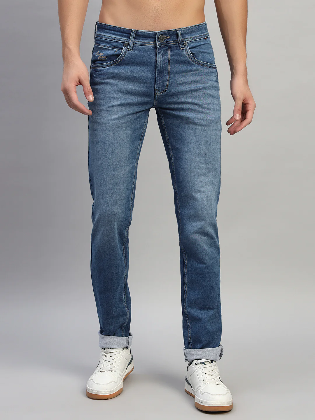 Denim Jeans for Men l Breathable & Soft with Color Fastness Ultra Narrow Fit Cotton Fabric Solid Pattern Button Closure - Image 3