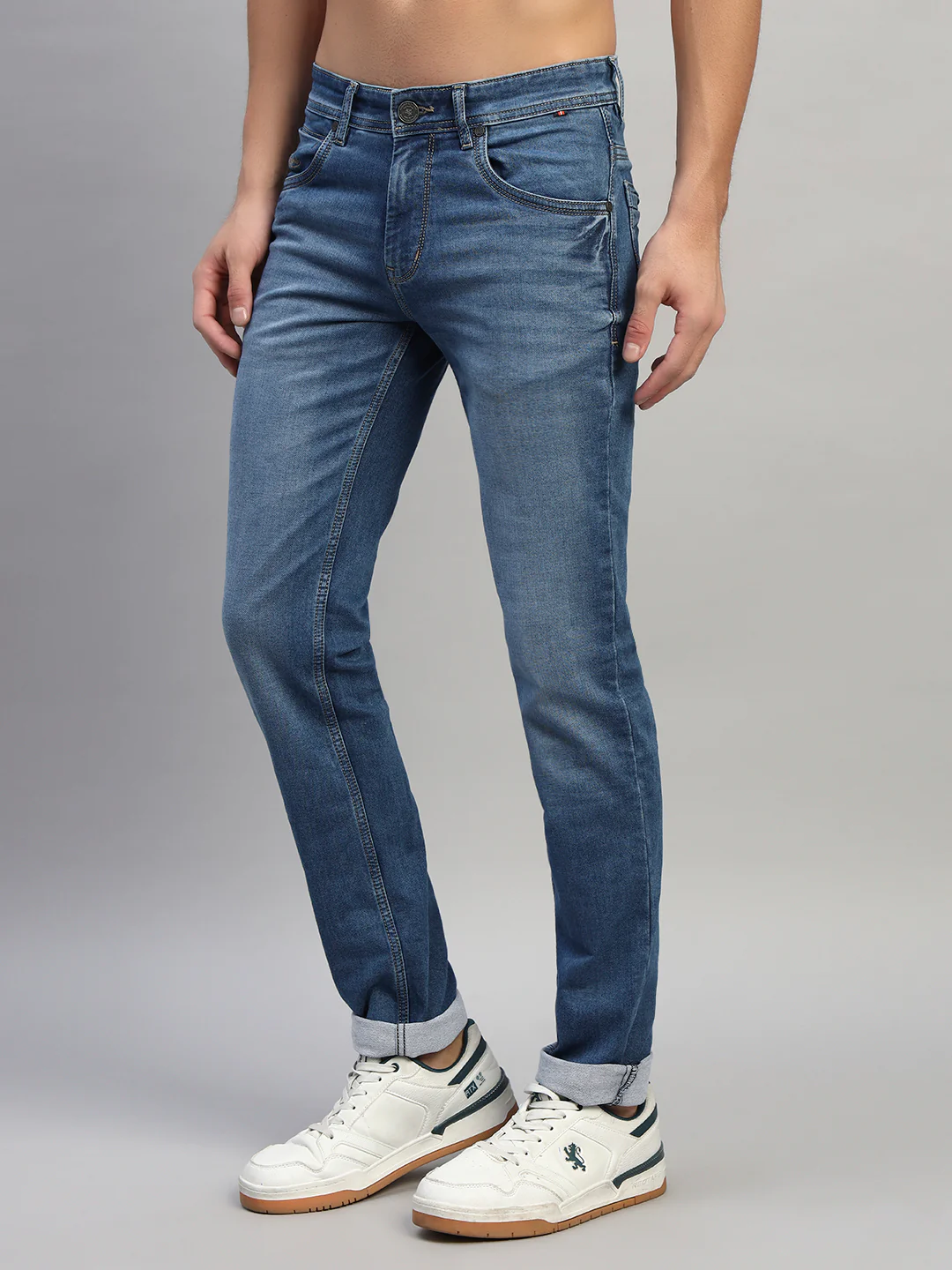 Denim Jeans for Men l Breathable & Soft with Color Fastness Ultra Narrow Fit Cotton Fabric Solid Pattern Button Closure - Image 4