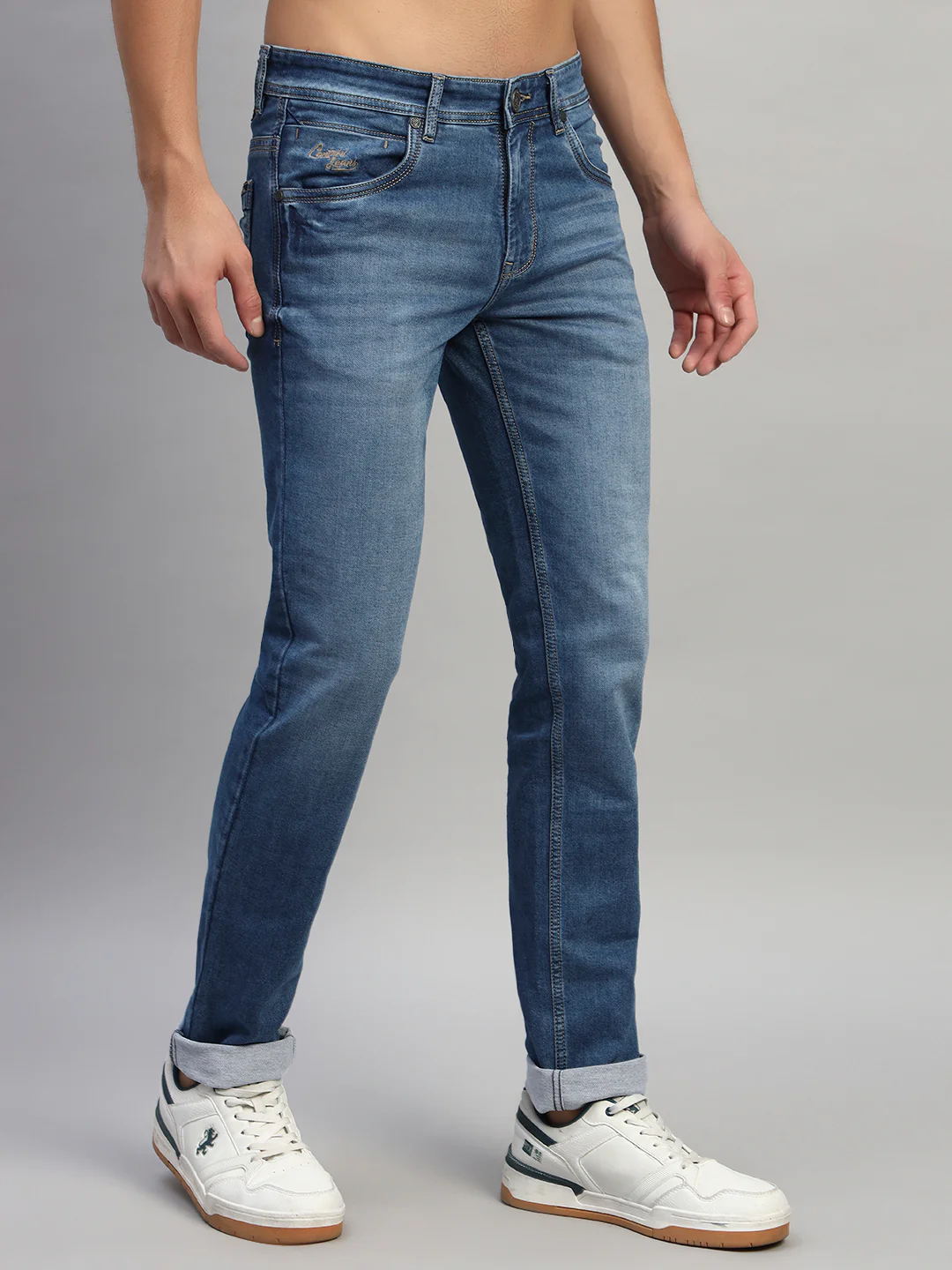 Denim Jeans for Men l Breathable & Soft with Color Fastness Ultra Narrow Fit Cotton Fabric Solid Pattern Button Closure - Image 5