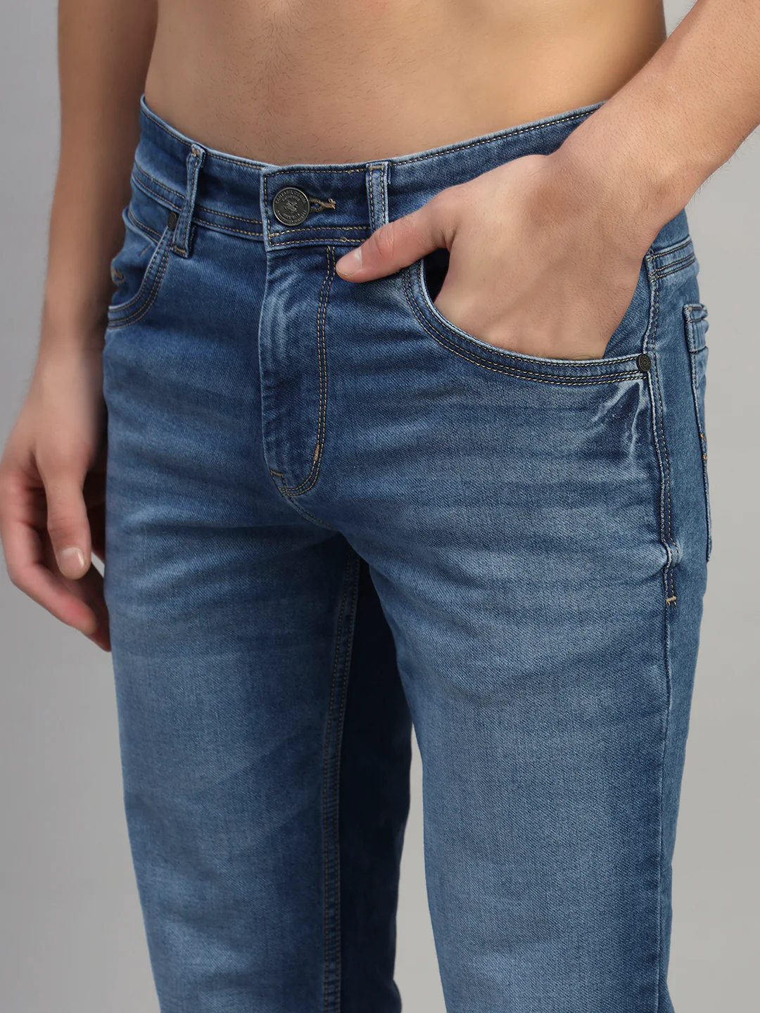 Denim Jeans for Men l Breathable & Soft with Color Fastness Ultra Narrow Fit Cotton Fabric Solid Pattern Button Closure - Image 7