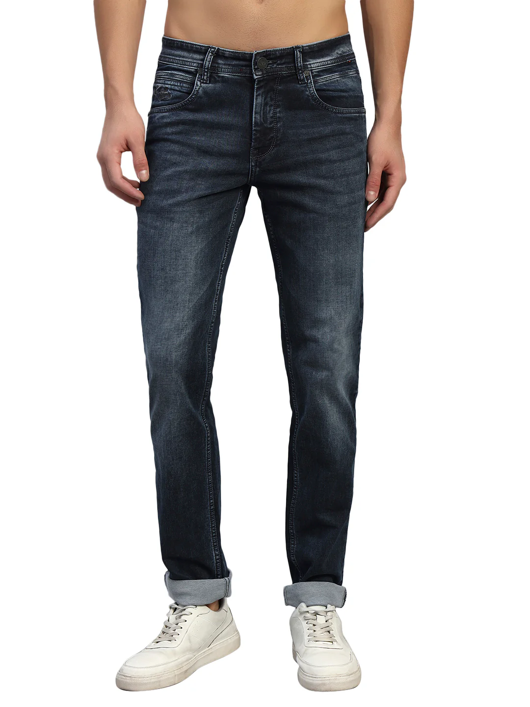 Denim Jeans for Men l Breathable & Soft with Color Fastness Ultra Narrow Fit Cotton Fabric Solid Pattern Button Closure - Image 2