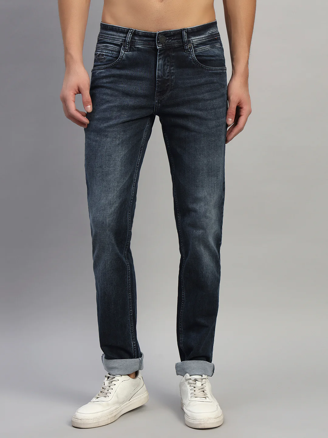 Denim Jeans for Men l Breathable & Soft with Color Fastness Ultra Narrow Fit Cotton Fabric Solid Pattern Button Closure - Image 3