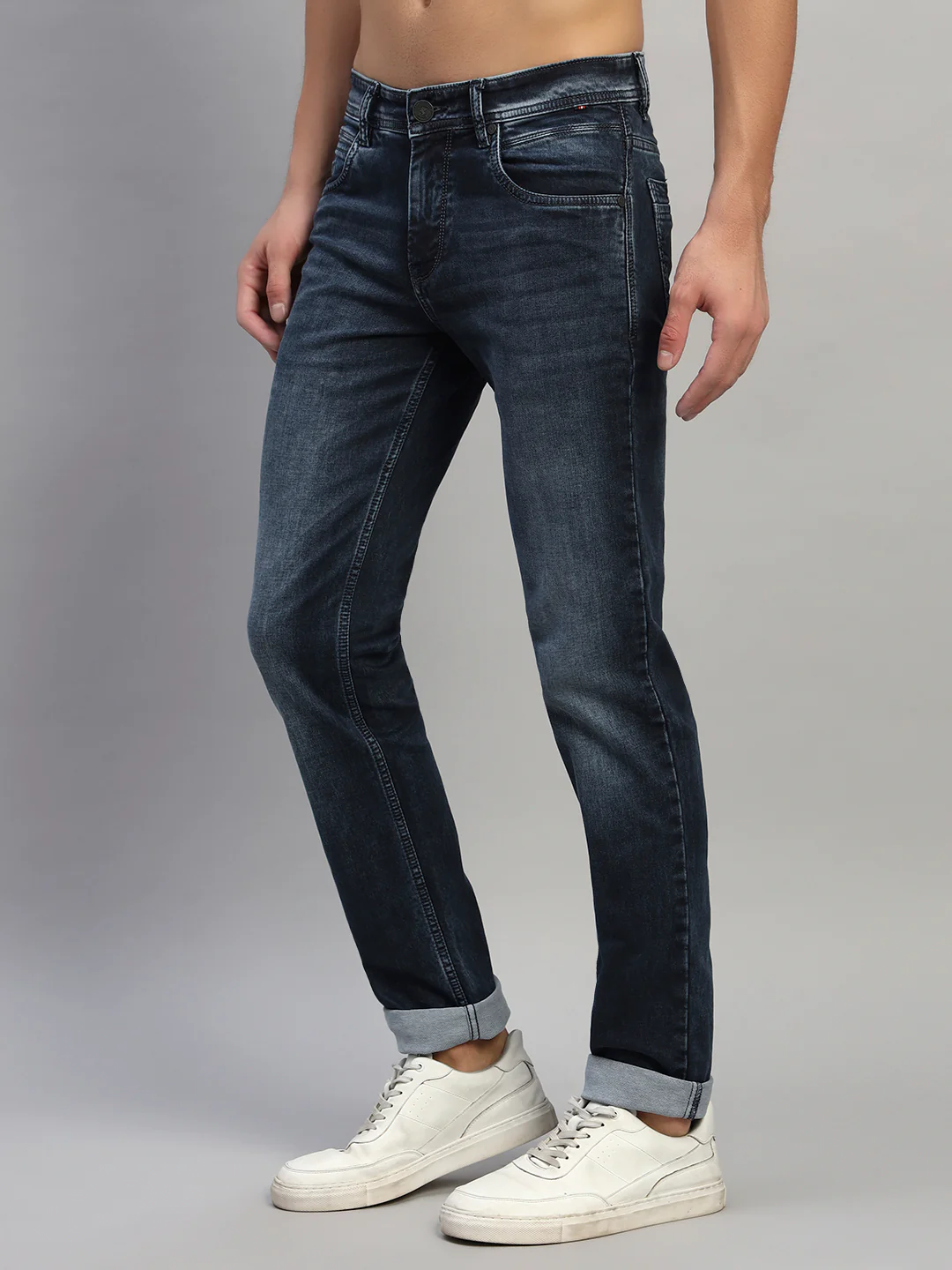 Denim Jeans for Men l Breathable & Soft with Color Fastness Ultra Narrow Fit Cotton Fabric Solid Pattern Button Closure - Image 5