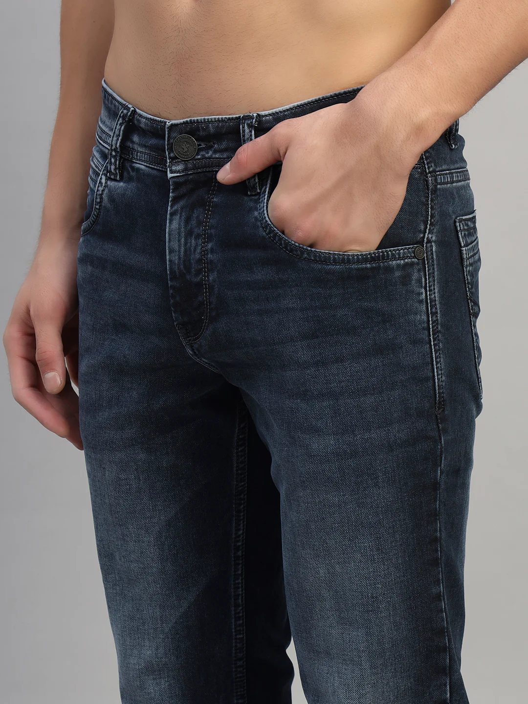 Denim Jeans for Men l Breathable & Soft with Color Fastness Ultra Narrow Fit Cotton Fabric Solid Pattern Button Closure - Image 7