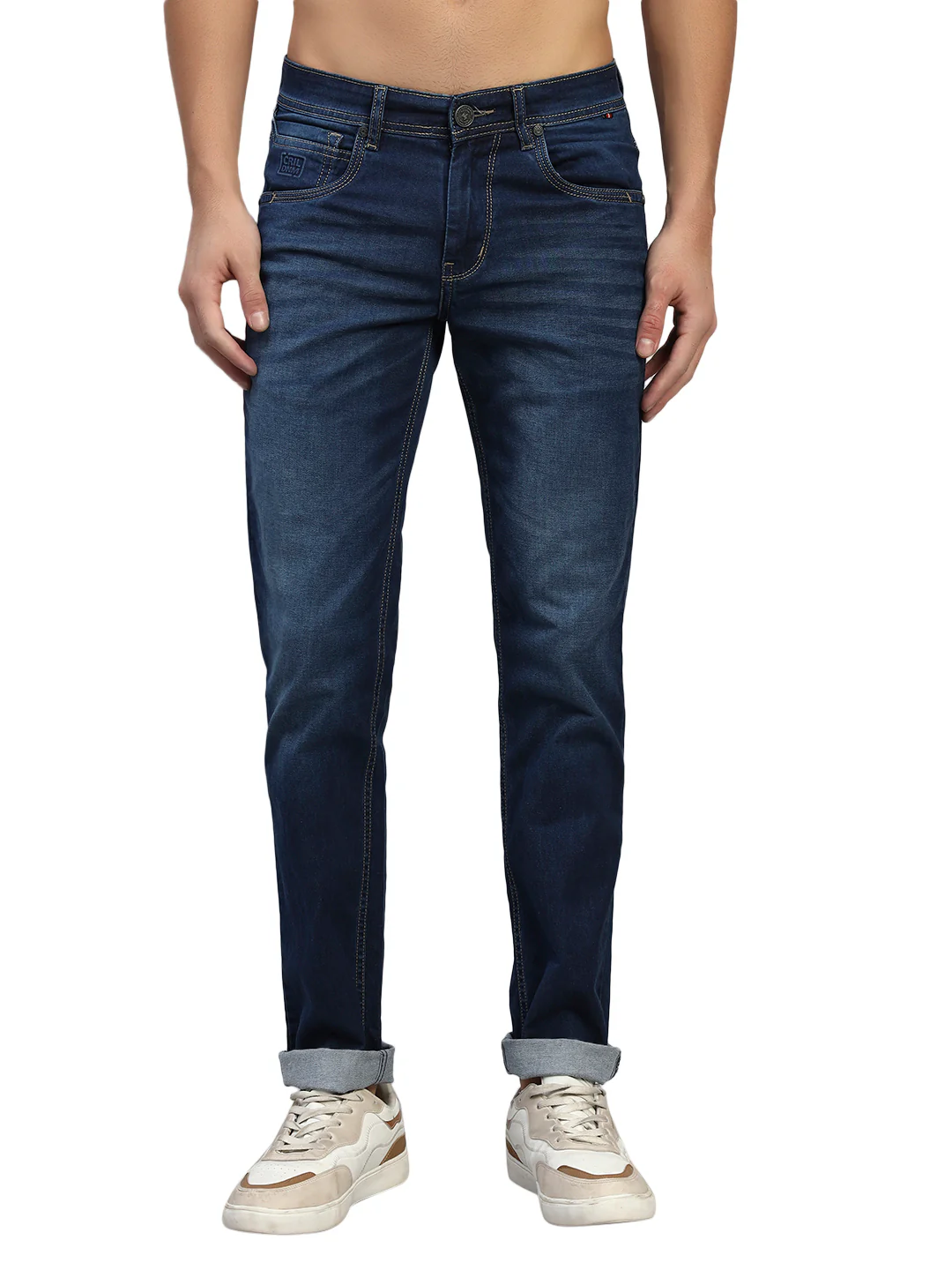 Denim Jeans for Men l Breathable & Soft with Color Fastness Ultra Narrow Fit Cotton Fabric Solid Pattern Button Closure - Image 3