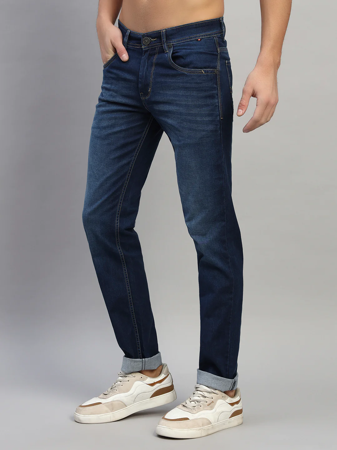 Denim Jeans for Men l Breathable & Soft with Color Fastness Ultra Narrow Fit Cotton Fabric Solid Pattern Button Closure - Image 5