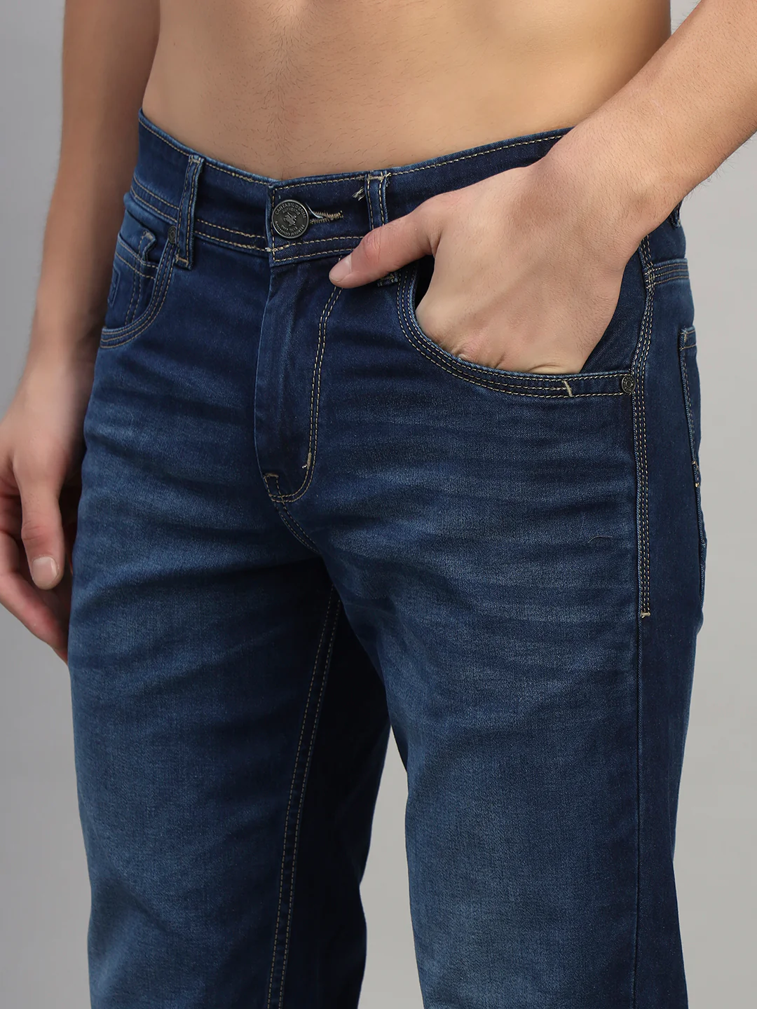 Denim Jeans for Men l Breathable & Soft with Color Fastness Ultra Narrow Fit Cotton Fabric Solid Pattern Button Closure - Image 7