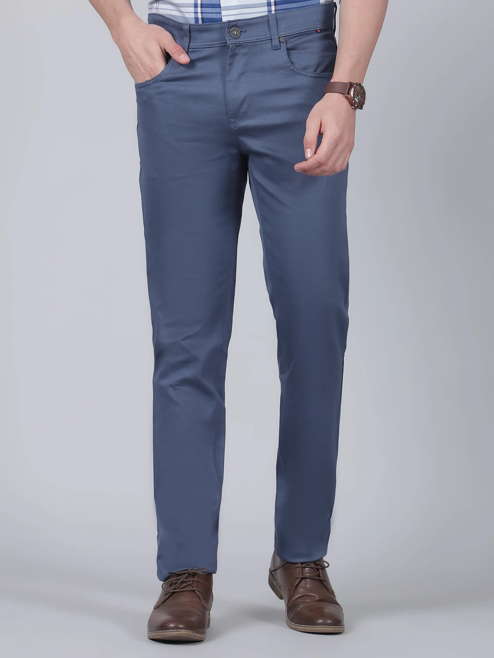Casual Trouser for Men | Breathable & Soft with Color Fastness Regular Fit Cotton Blend Fabric Solid Pattern Button Closure - Image 2
