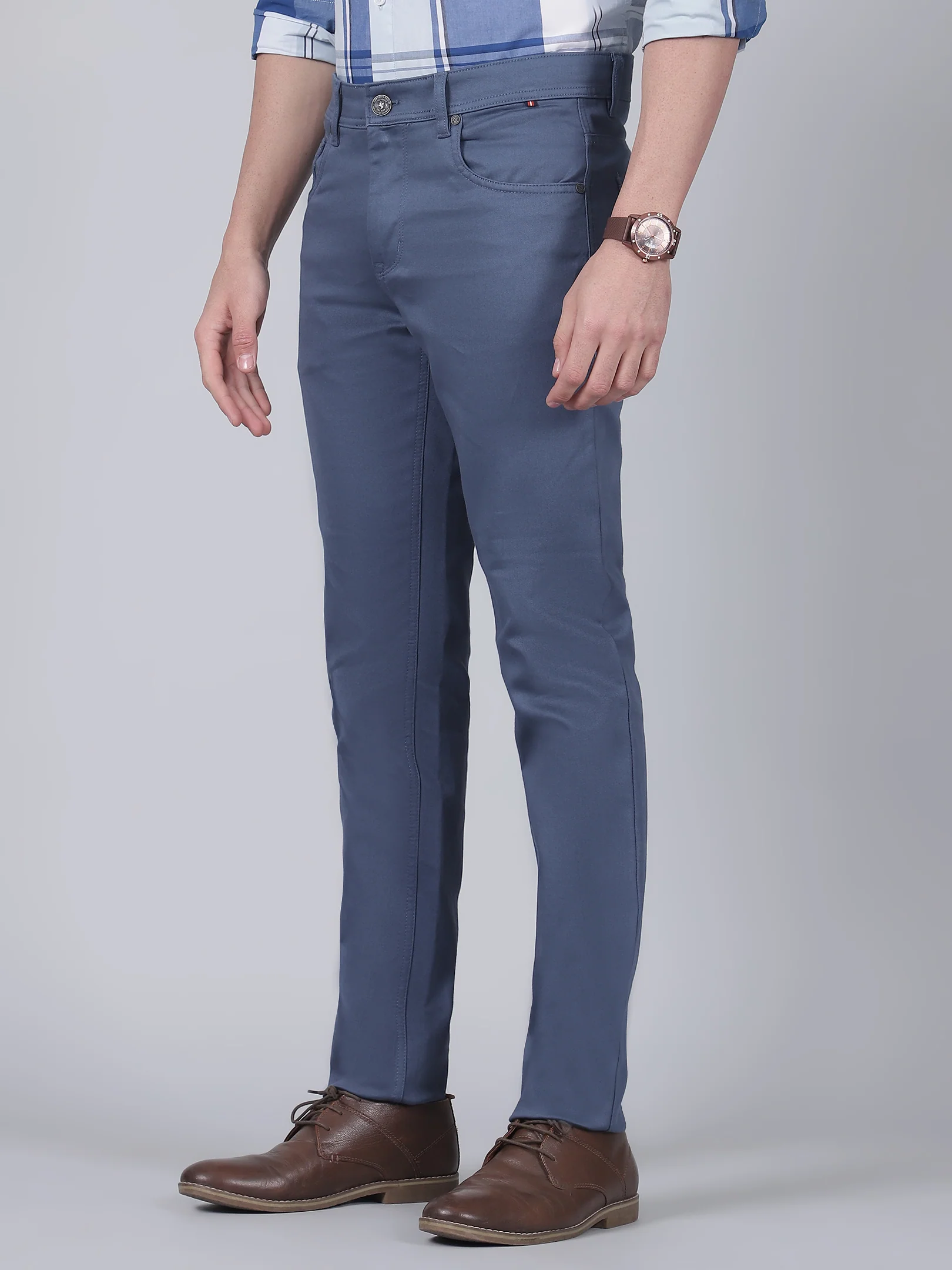 Casual Trouser for Men | Breathable & Soft with Color Fastness Regular Fit Cotton Blend Fabric Solid Pattern Button Closure - Image 3