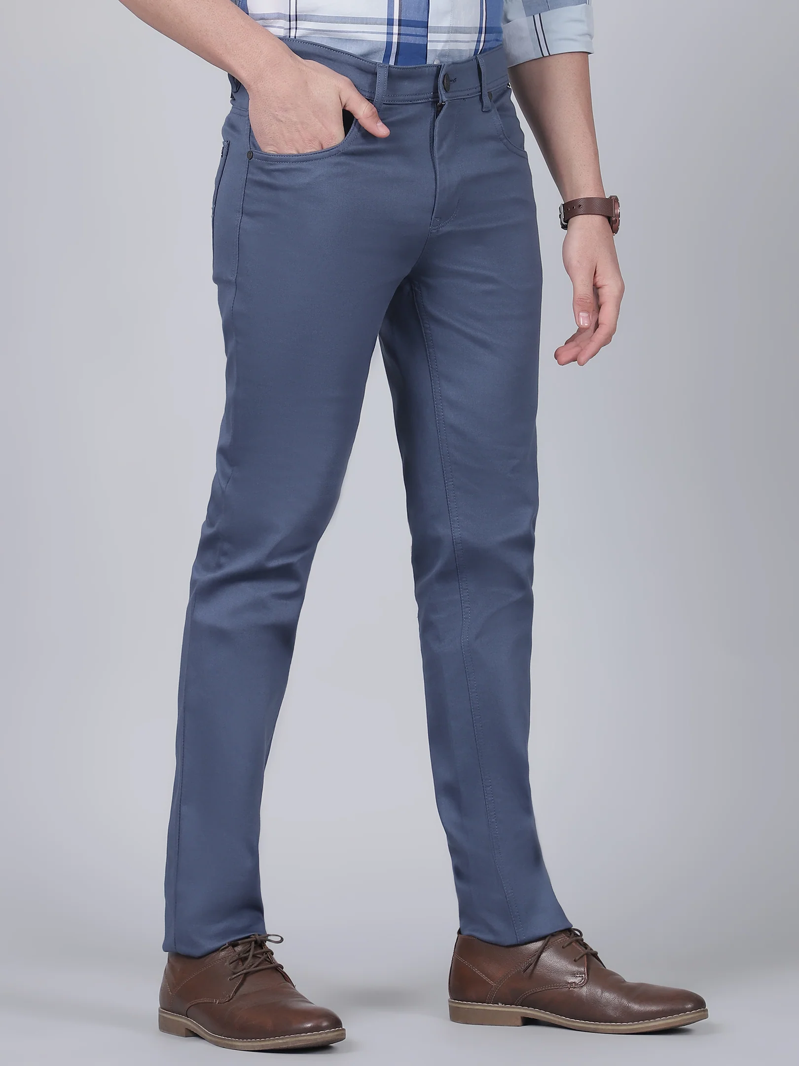 Casual Trouser for Men | Breathable & Soft with Color Fastness Regular Fit Cotton Blend Fabric Solid Pattern Button Closure - Image 4