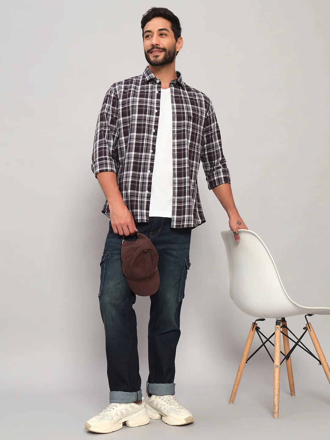 Men's Solid Blue Regular Fit Casual Denim Cargo - Image 7