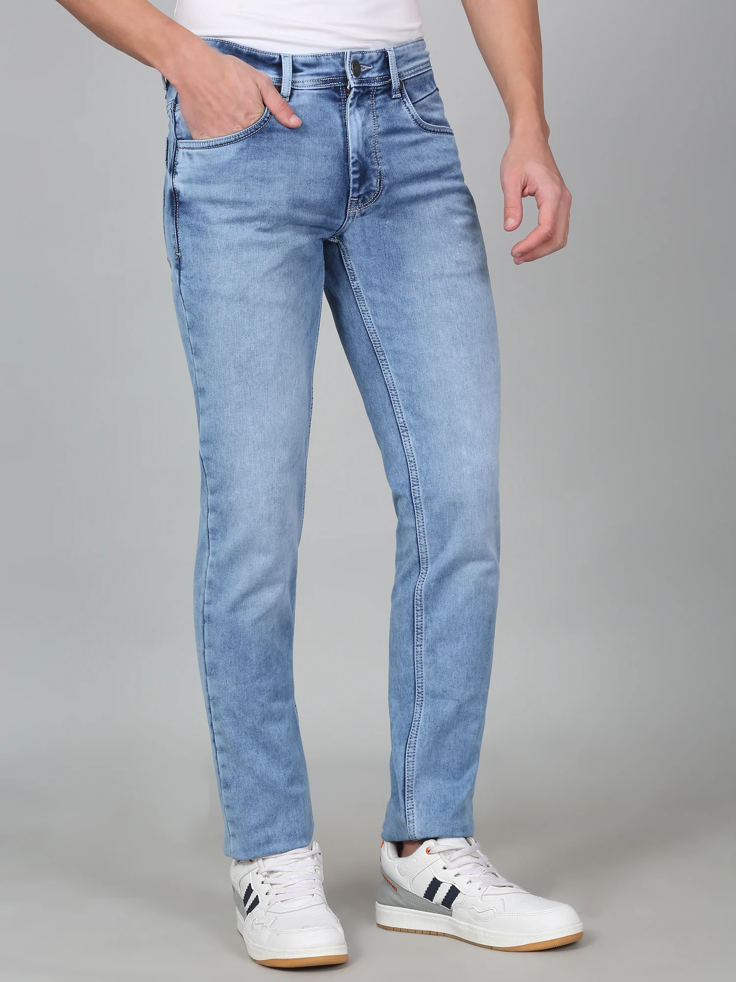 Denim Jeans for Men l Breathable & Soft with Color Fastness Ultra Narrow Fit Cotton Fabric Solid Pattern Button Closure - Image 4