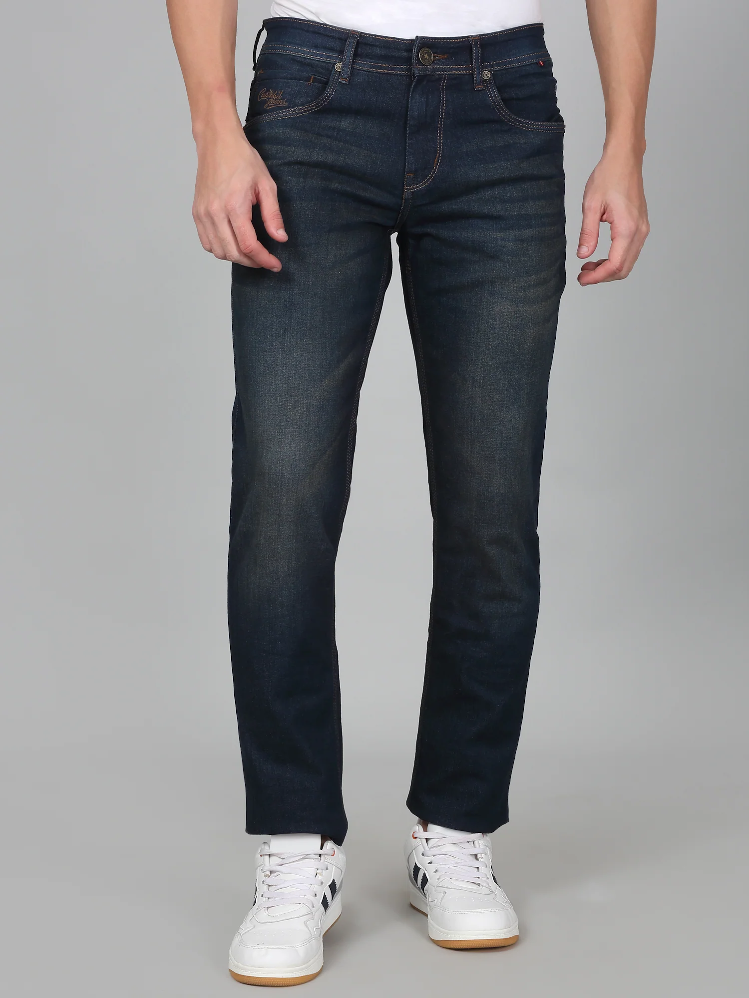 Denim Jeans for Men l Breathable & Soft with Color Fastness Ultra Narrow Fit Cotton Fabric Solid Pattern Button Closure - Image 3