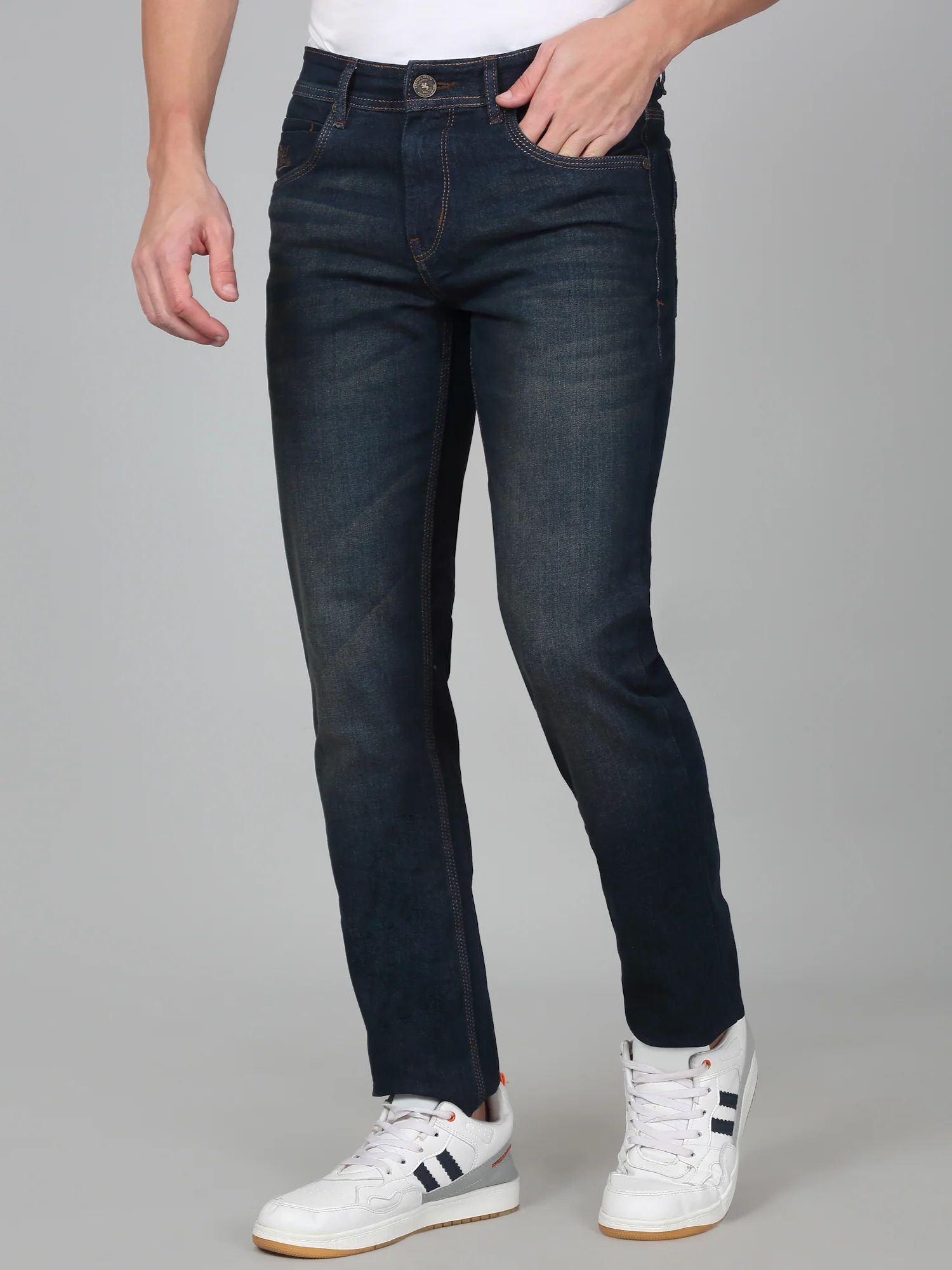Denim Jeans for Men l Breathable & Soft with Color Fastness Ultra Narrow Fit Cotton Fabric Solid Pattern Button Closure - Image 4