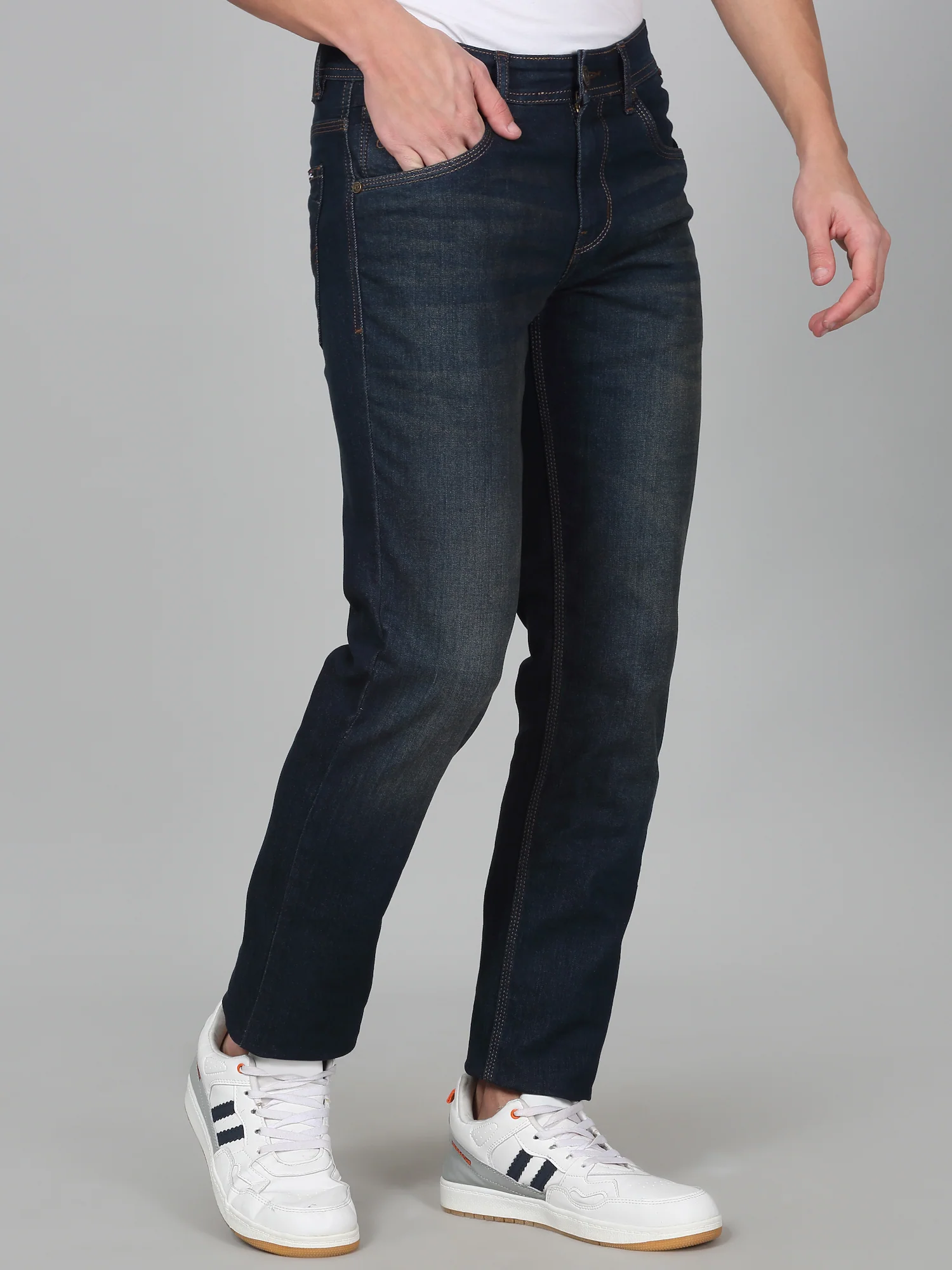 Denim Jeans for Men l Breathable & Soft with Color Fastness Ultra Narrow Fit Cotton Fabric Solid Pattern Button Closure - Image 5