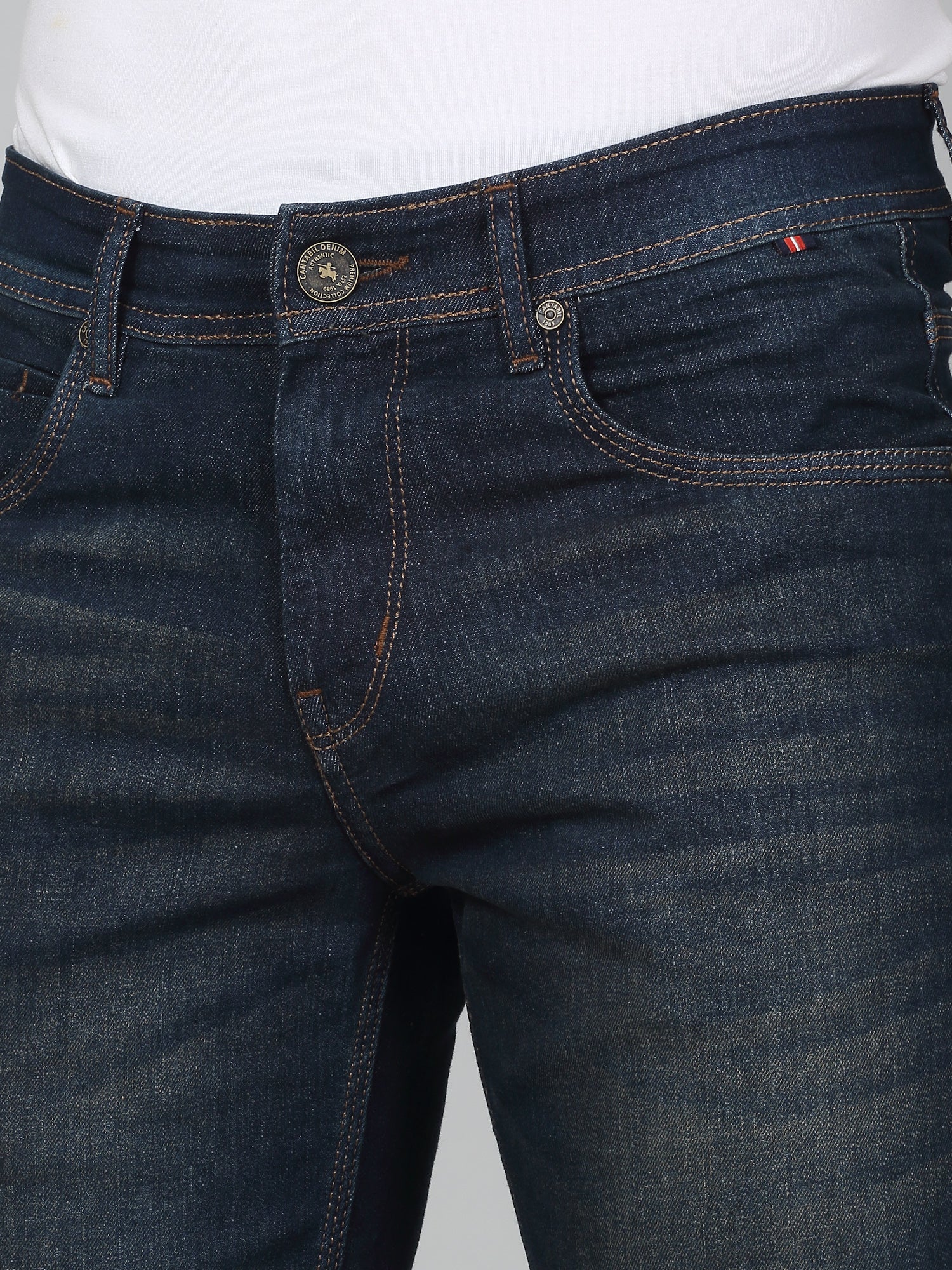 Denim Jeans for Men l Breathable & Soft with Color Fastness Ultra Narrow Fit Cotton Fabric Solid Pattern Button Closure - Image 6