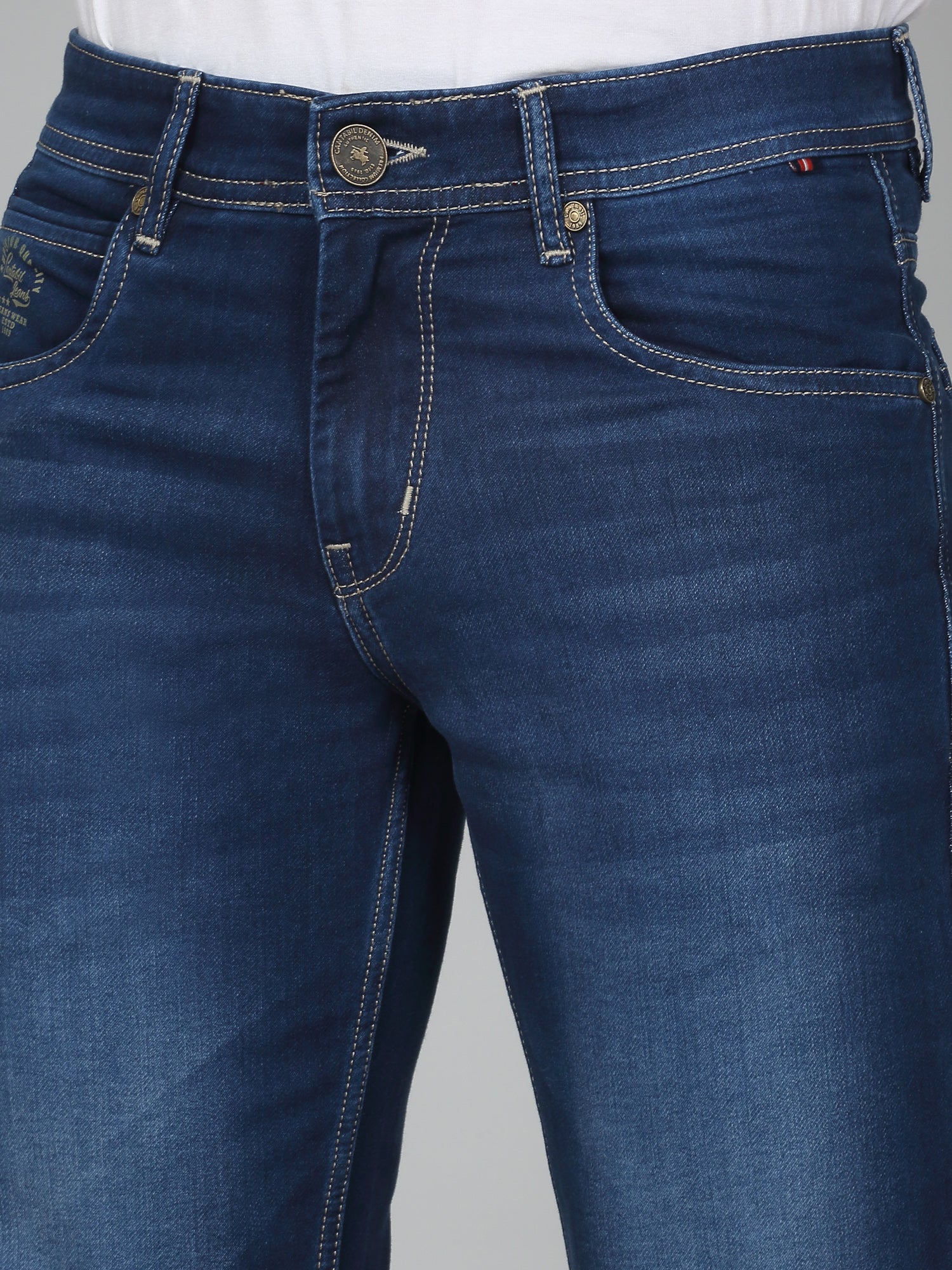Denim Jeans for Men l Breathable & Soft with Color Fastness Ultra Narrow Fit Cotton Fabric Solid Pattern Button Closure - Image 4