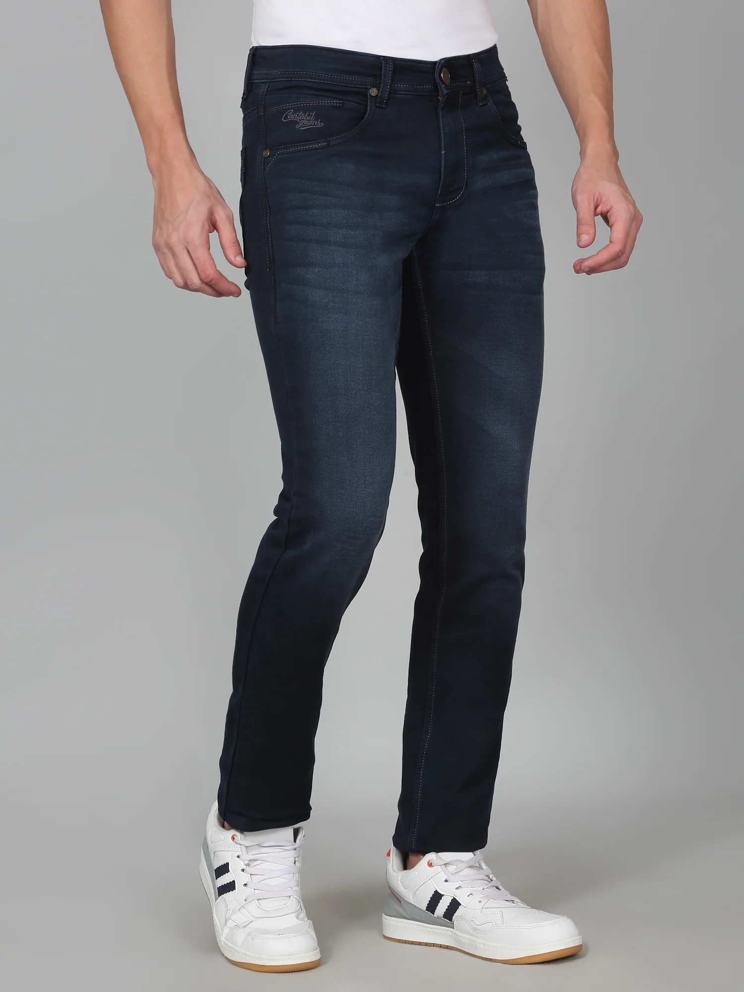 Denim Jeans for Men l Breathable & Soft with Color Fastness Ultra Narrow Fit Cotton Fabric Solid Pattern Button Closure - Image 3