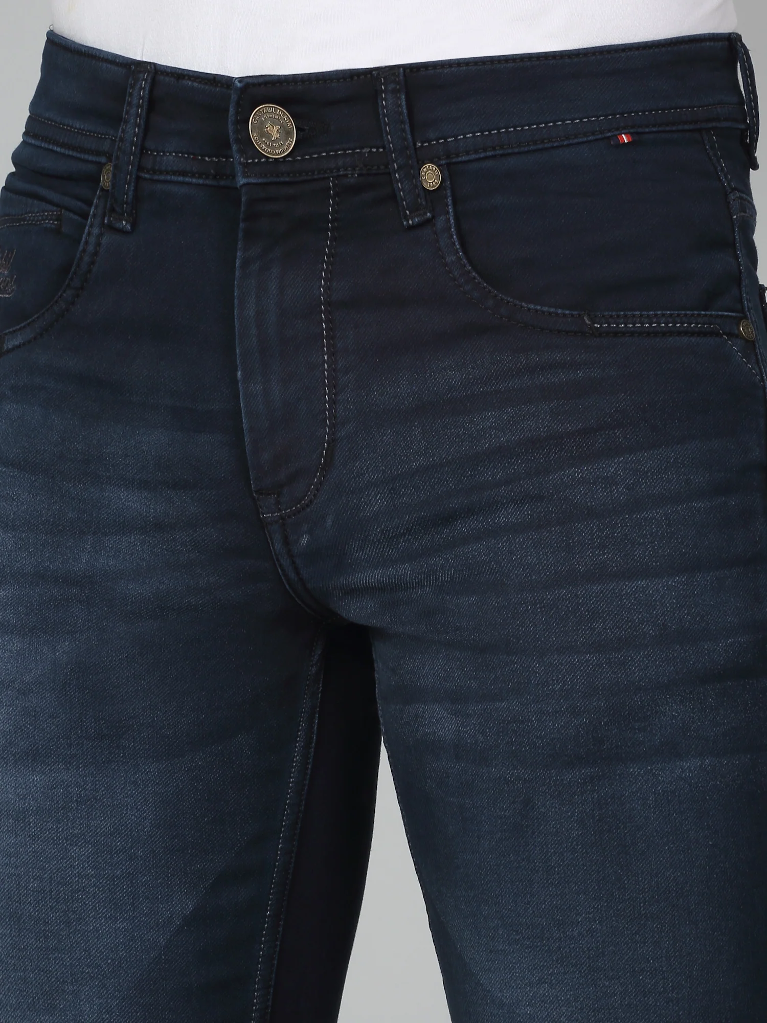 Denim Jeans for Men l Breathable & Soft with Color Fastness Ultra Narrow Fit Cotton Fabric Solid Pattern Button Closure - Image 4