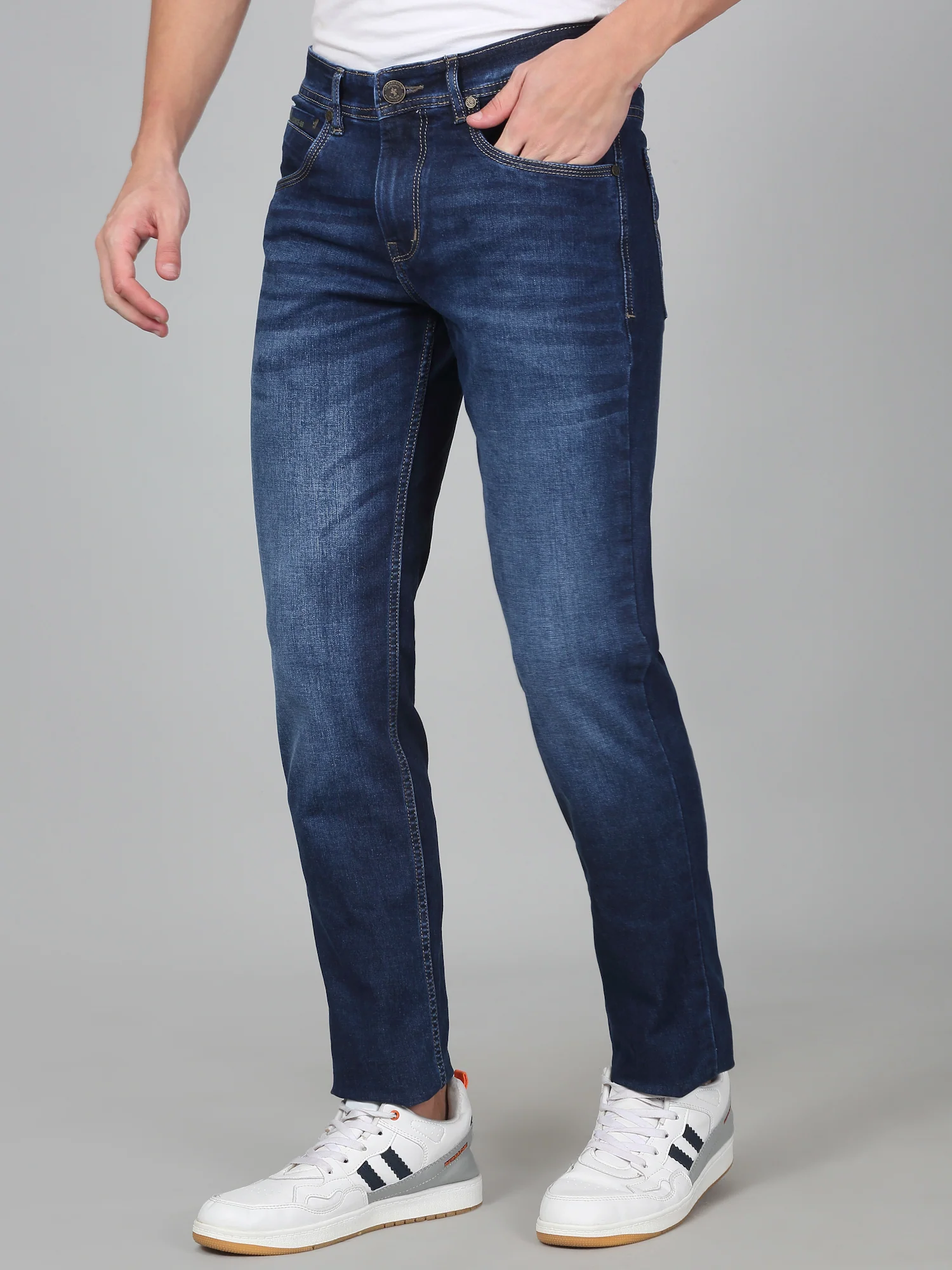 Denim Jeans for Men l Breathable & Soft with Color Fastness Ultra Narrow Fit Cotton Fabric Solid Pattern Button Closure - Image 3