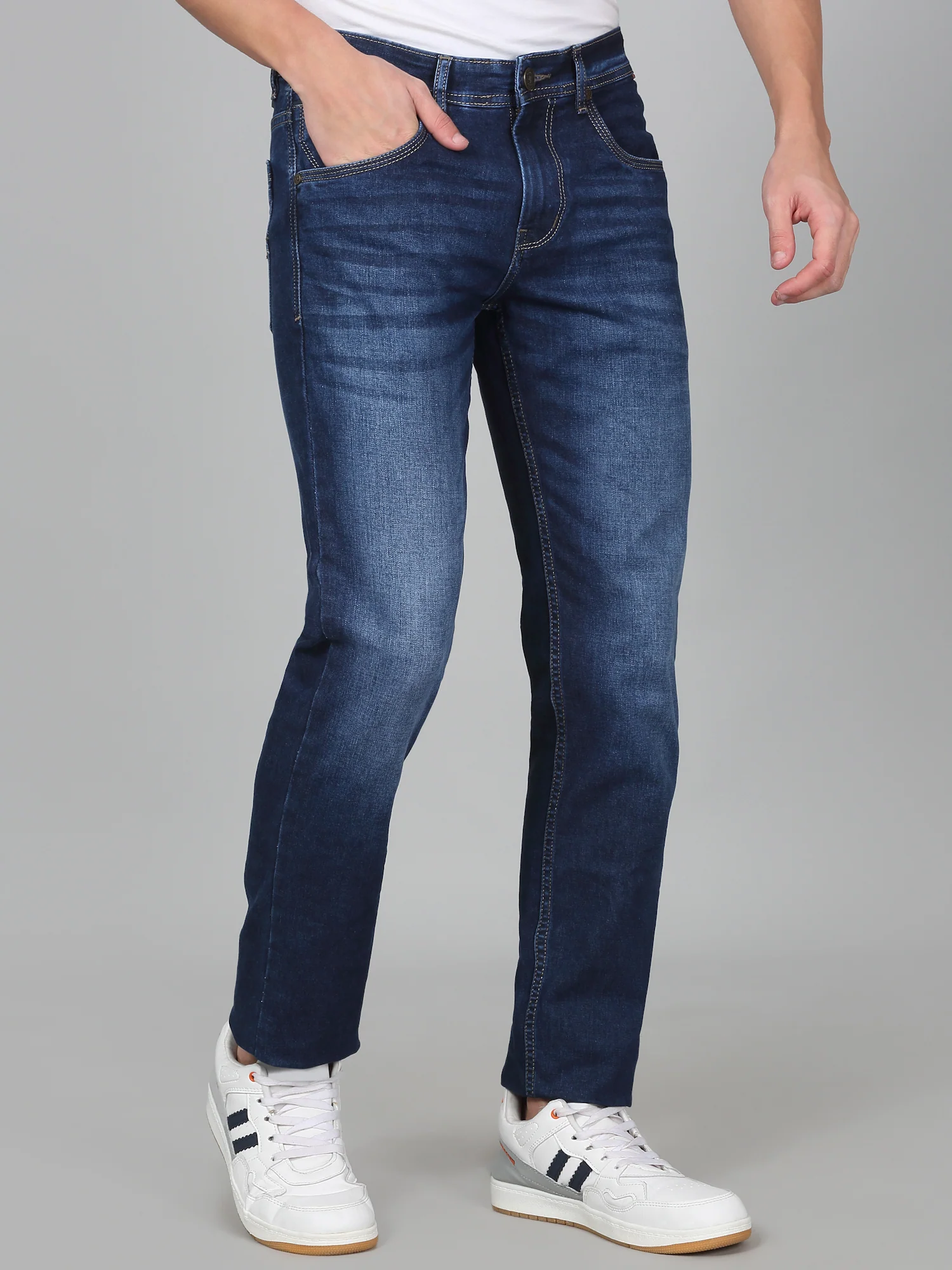 Denim Jeans for Men l Breathable & Soft with Color Fastness Ultra Narrow Fit Cotton Fabric Solid Pattern Button Closure - Image 4