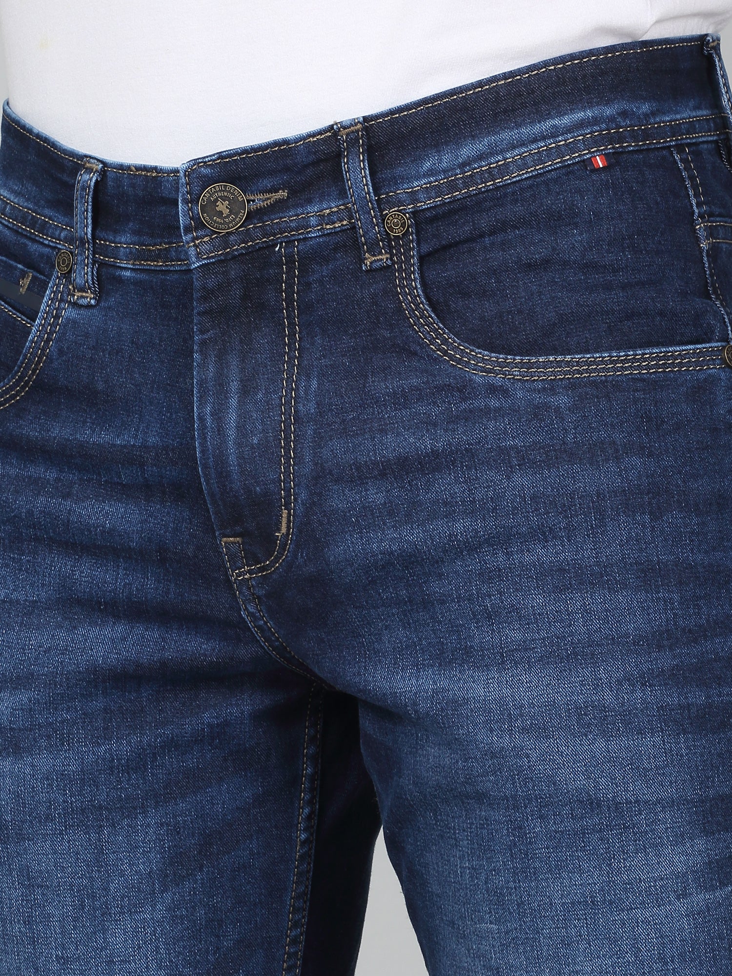 Denim Jeans for Men l Breathable & Soft with Color Fastness Ultra Narrow Fit Cotton Fabric Solid Pattern Button Closure - Image 5