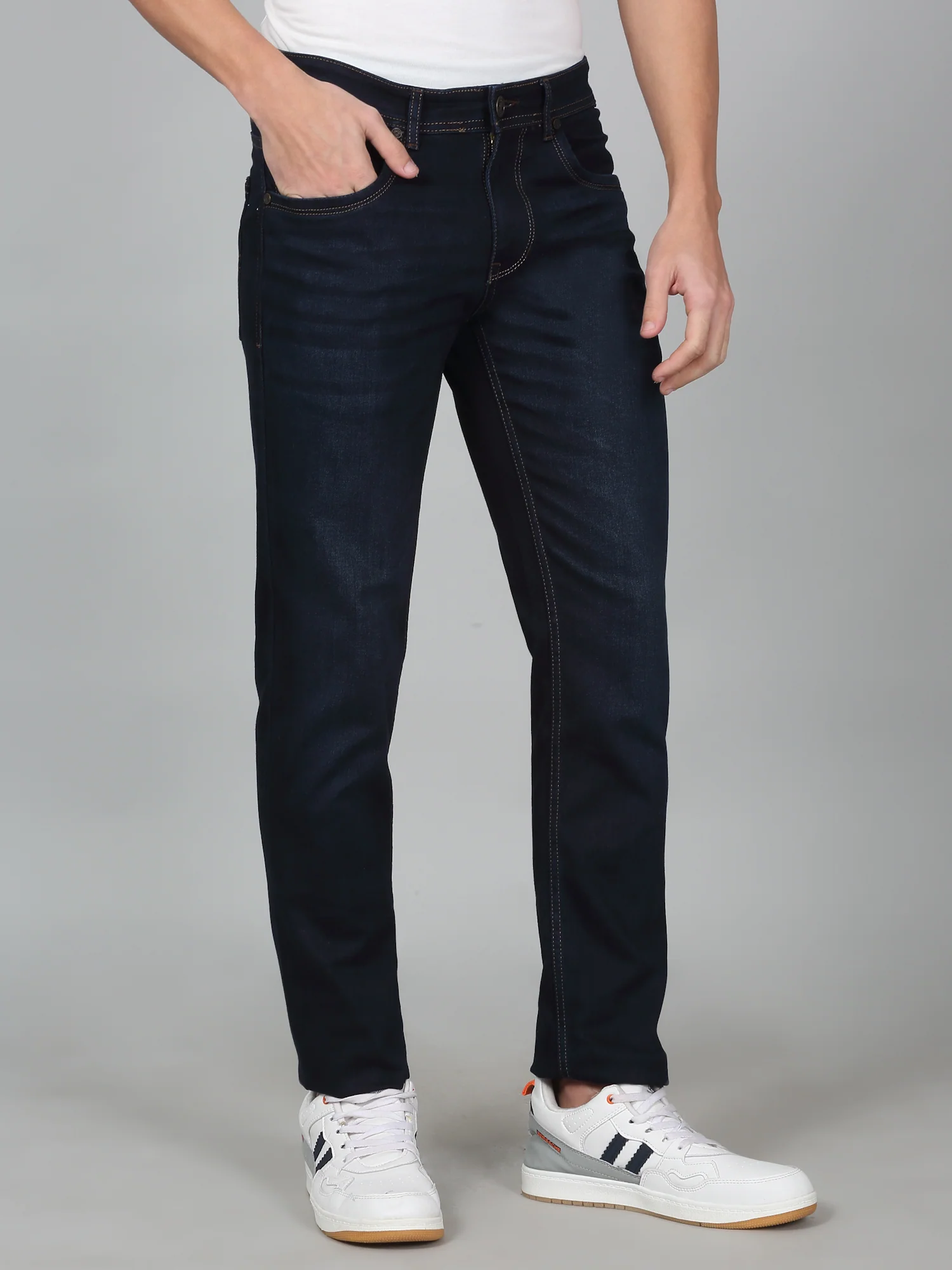 Denim Jeans for Men l Breathable & Soft with Color Fastness Ultra Narrow Fit Cotton Fabric Solid Pattern Button Closure - Image 2