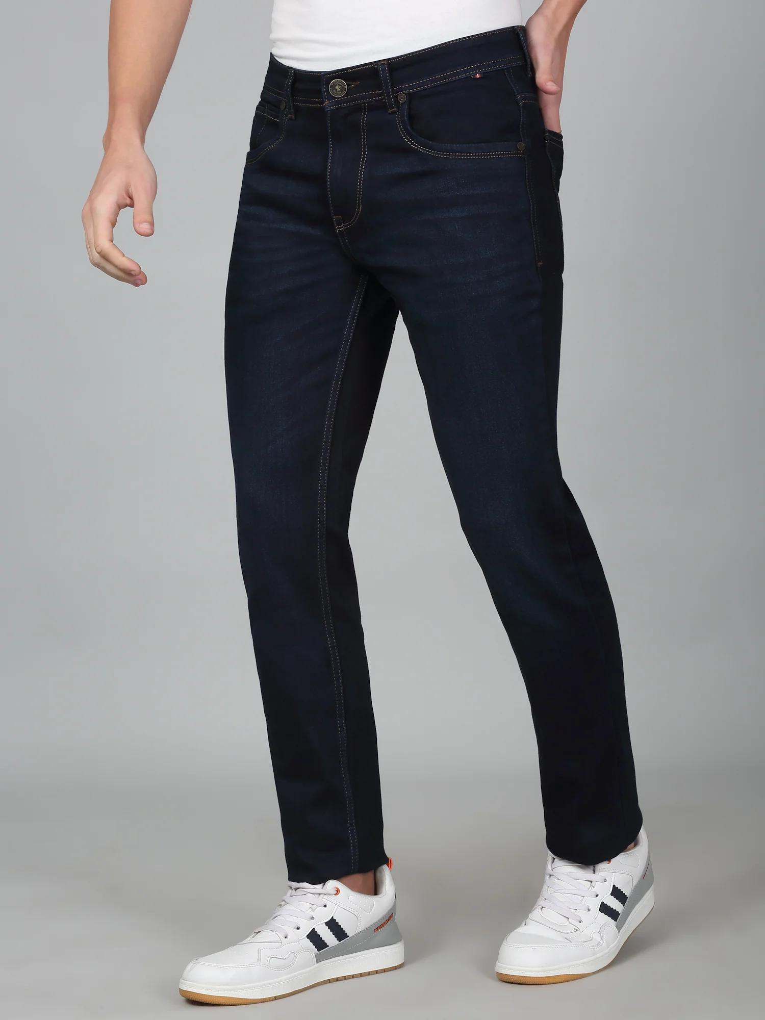 Denim Jeans for Men l Breathable & Soft with Color Fastness Ultra Narrow Fit Cotton Fabric Solid Pattern Button Closure - Image 3