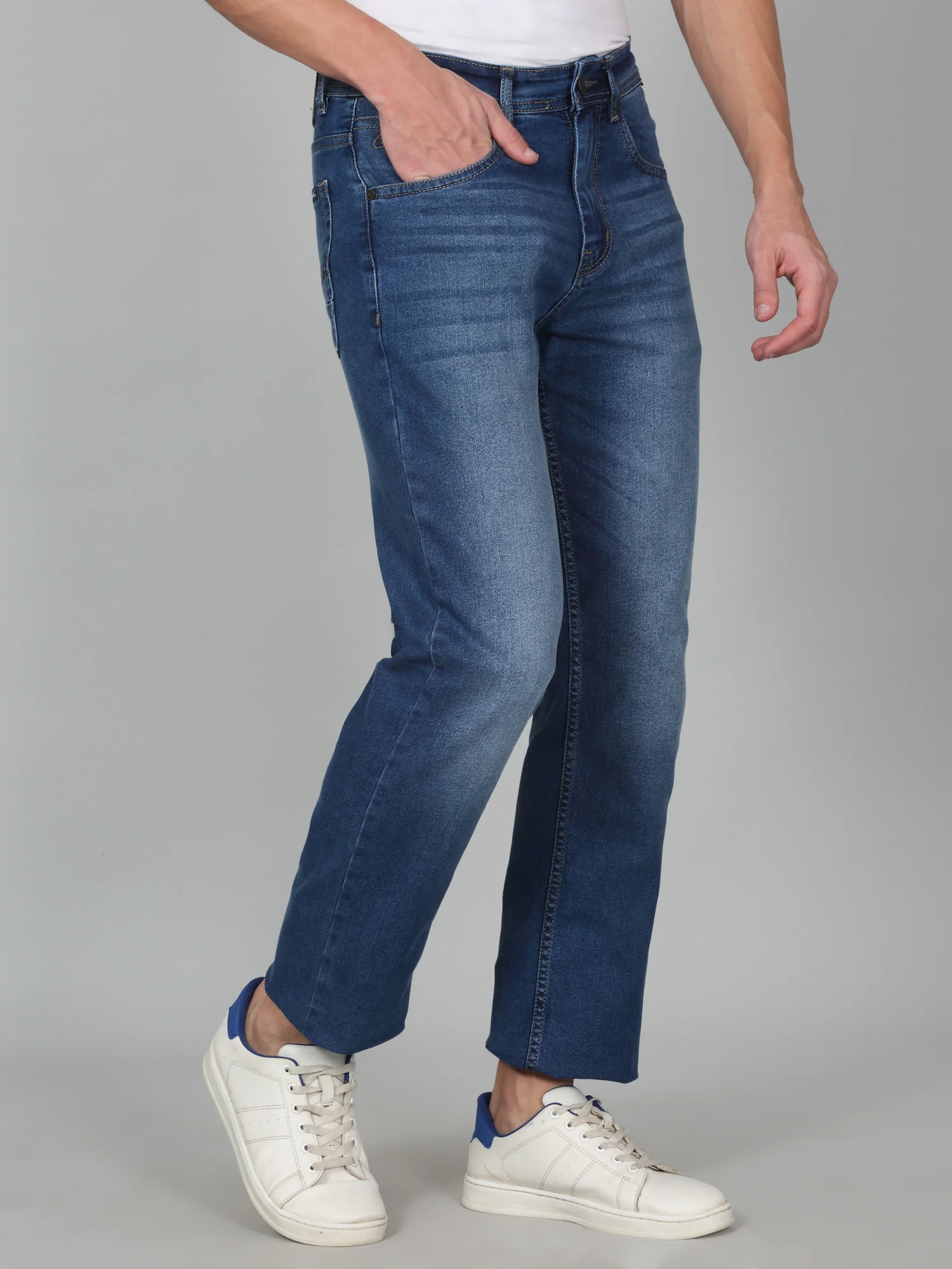 Denim Jeans for Men l Breathable & Soft with Color Fastness Straight Fit Cotton Fabric Solid Pattern Button Closure - Image 3