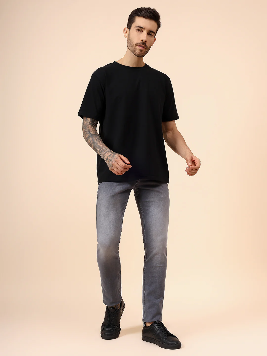 Denim Jeans for Men l Breathable & Soft with Color Fastness Ultra Narrow Fit Cotton Fabric Solid Pattern Button Closure - Image 10