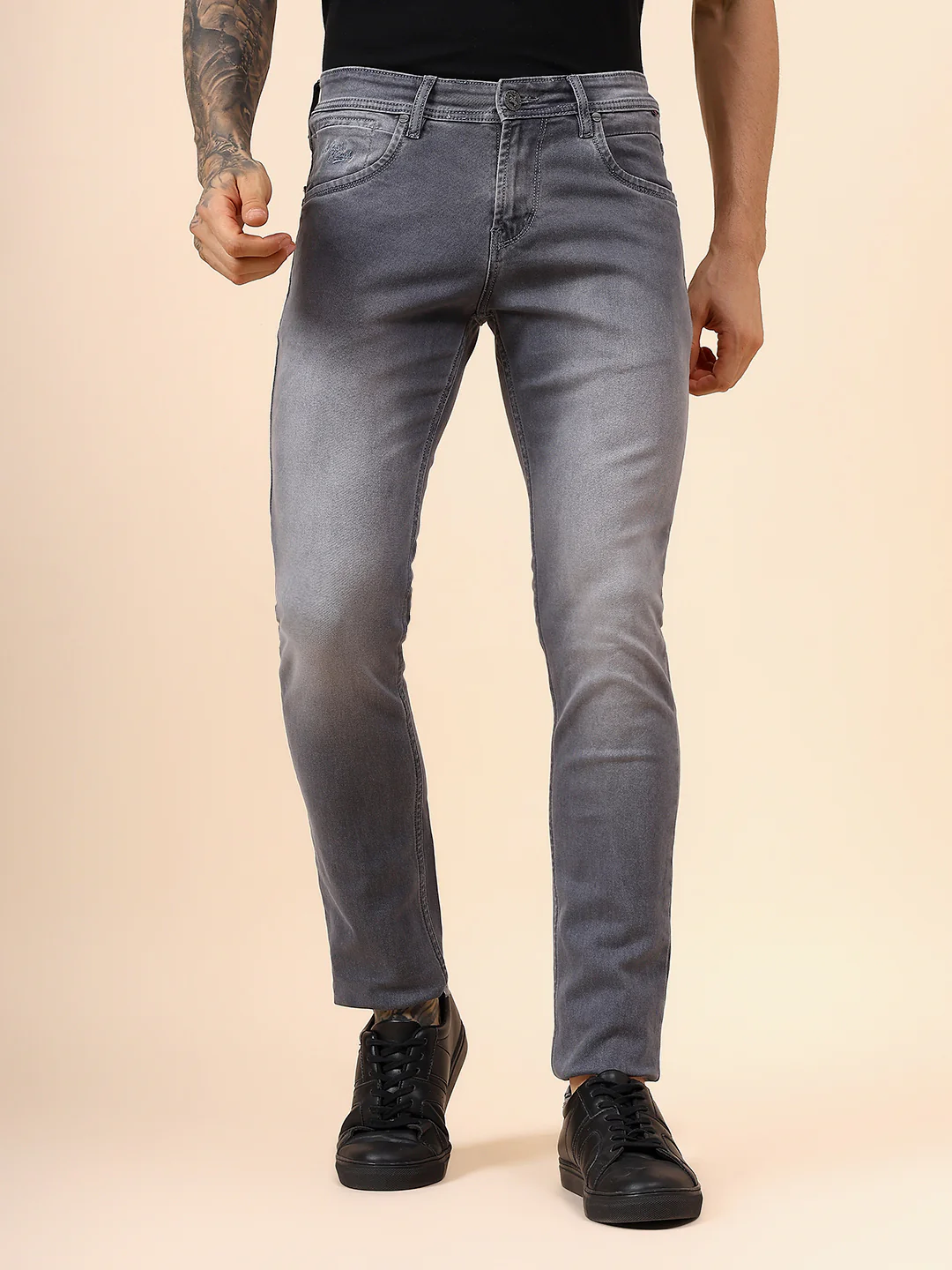 Denim Jeans for Men l Breathable & Soft with Color Fastness Ultra Narrow Fit Cotton Fabric Solid Pattern Button Closure - Image 2