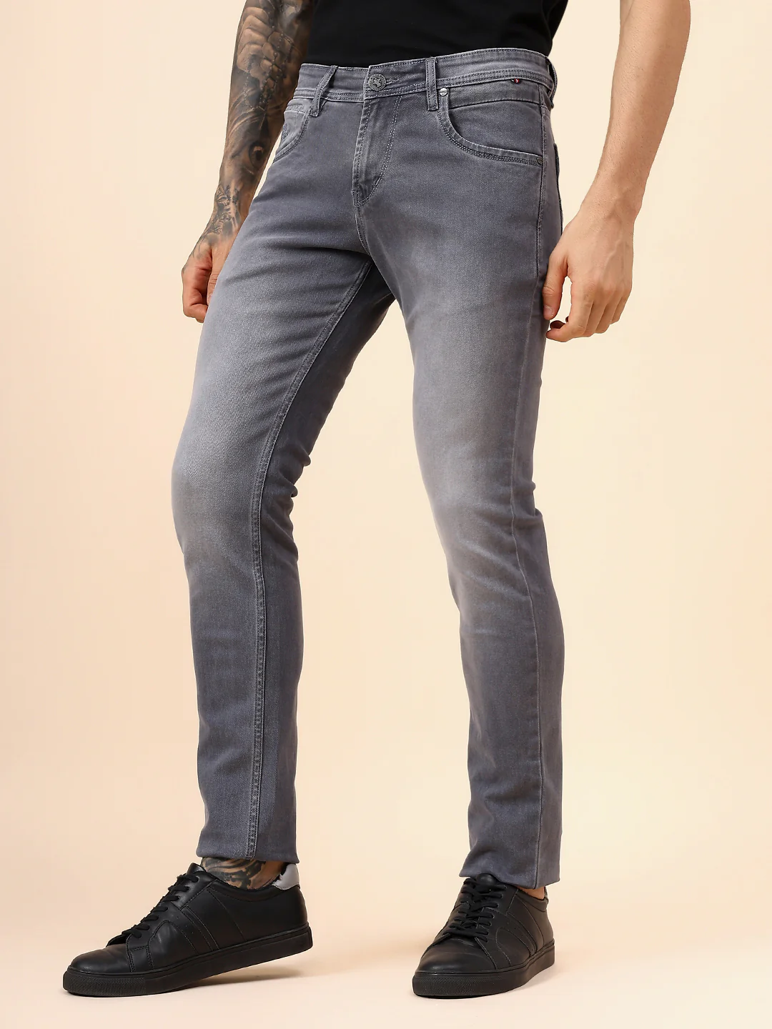 Denim Jeans for Men l Breathable & Soft with Color Fastness Ultra Narrow Fit Cotton Fabric Solid Pattern Button Closure - Image 3